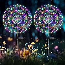 HELESIN Gartendeko Solar Gartenleuchte Außen 2 Stück, 2 Beleuchtungsmodi Gartendeko für Draußen Wetterfest, 105 LED Solarleuchten Feuerwerk, Solarlampen für Außen für Wege, Hof Deko (Mehrfarbig)