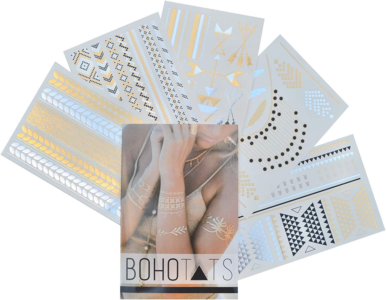 Tattoos - Set of 5 Sheets - Over 100+ Intricate Designs - Stunning Flash Metallic Boho Tattoos - Non Toxic - Quality Guarantee - Temporary Metallic Tattoos