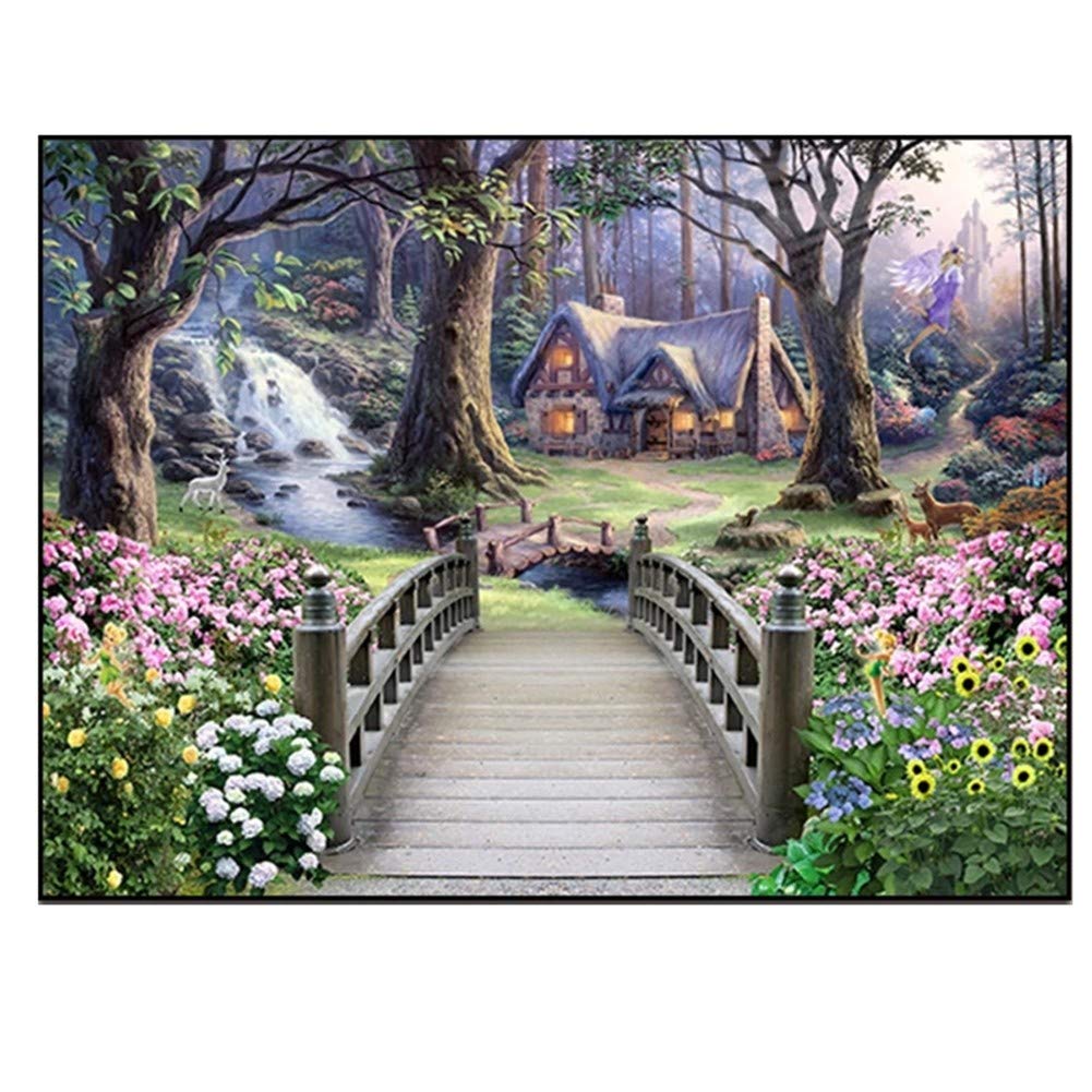 Peinture diamant 5D grand format 70x90cm kit complet avec strass carrés motif lodge et jardin