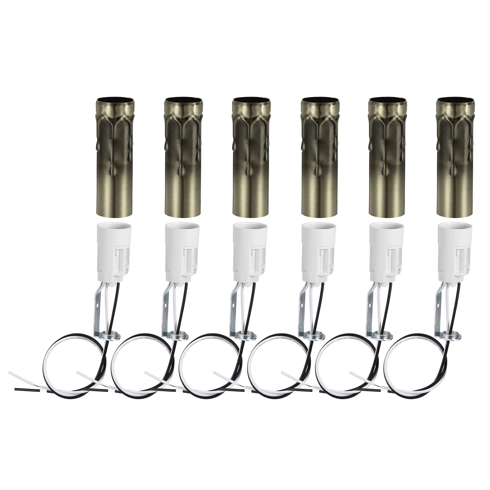 uxcell E14 Candelabra Base Bulb Socket Holder with Wire 3 Inch Tall Bronze Candle Covers Sleeves Kit 6 Sets-picture-18