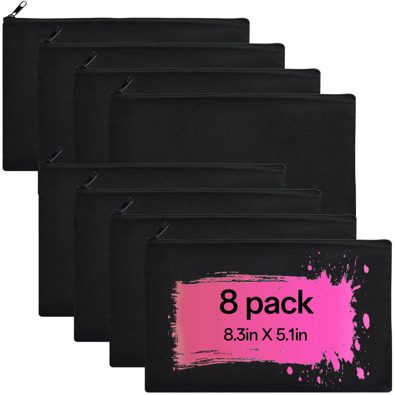 ZeeDix Canvas Pouch- Multi-purpose Cosmetic Bag with Zipper, DIY Craft Canvas Zipper Pouch Blank Makeup Bags Bulk Travel Toiletry Bag for Storage (8.3