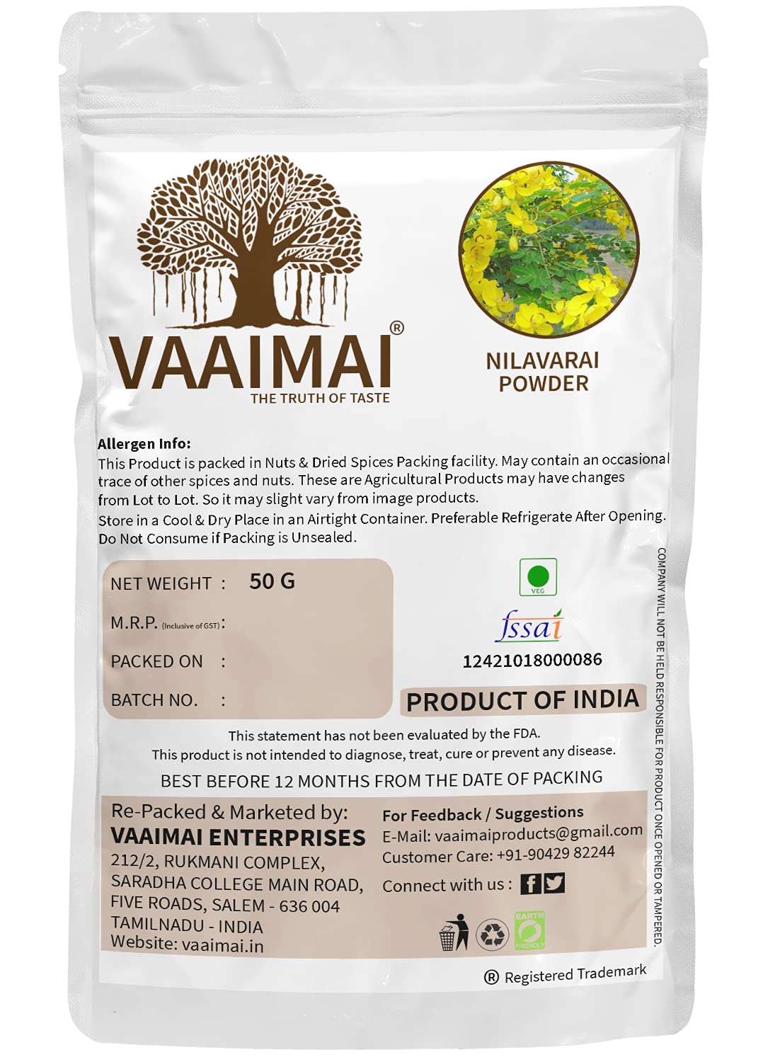 VAAIMAI Nilavarai Powder / Cassia Angustifolia, 50g Buy Online in UAE