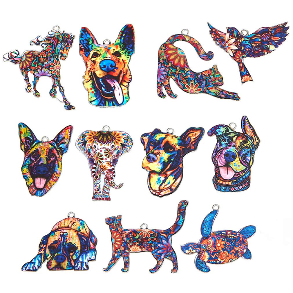 YEYULIN 11pcs Colorful Pattern Bird Dog Cat Animals Enamel Charms Pendant DIY Necklace Handmade Jewelry, Small, Zinc, no gemstone