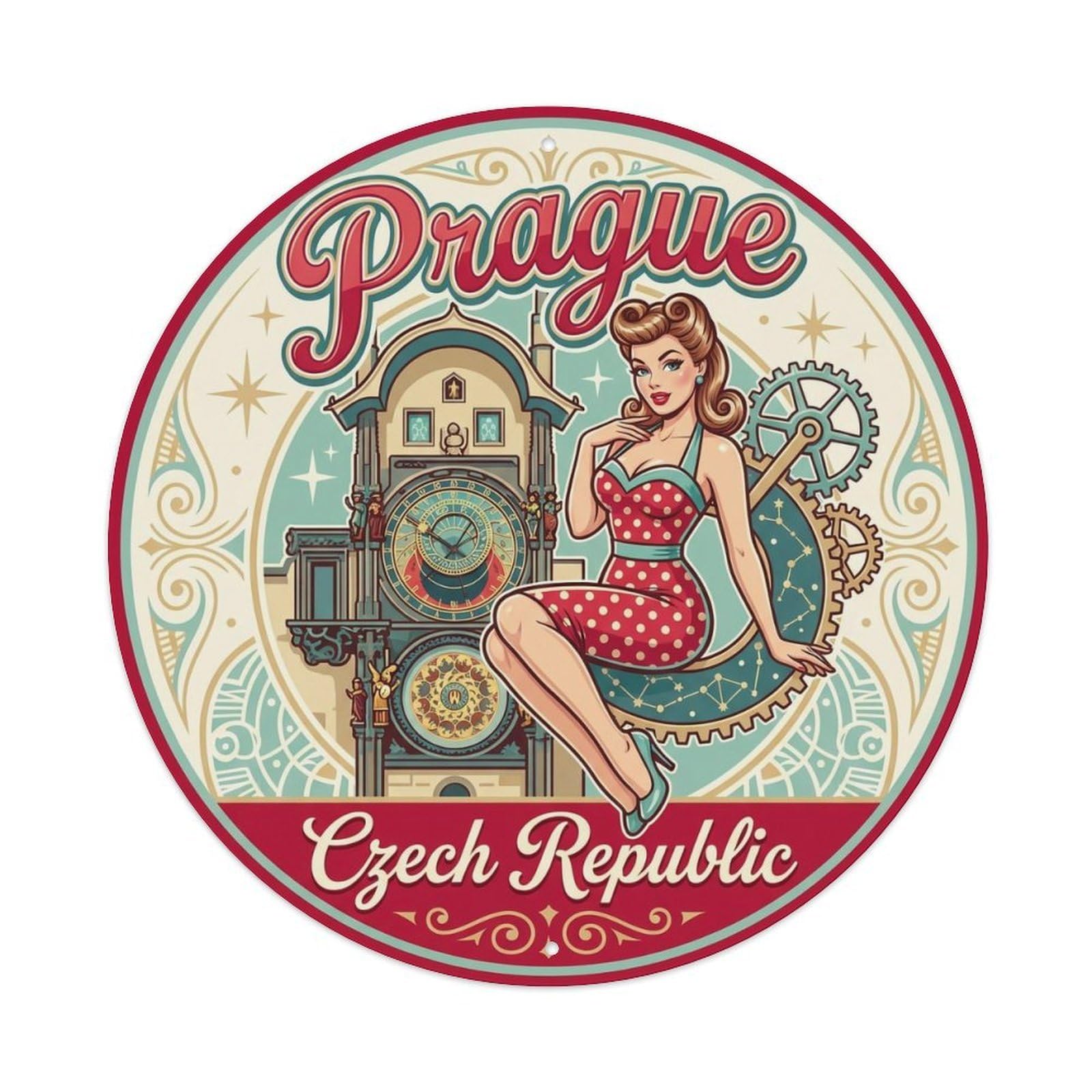 Vintage Travel Prague Czechia Location Metal Tin Sign