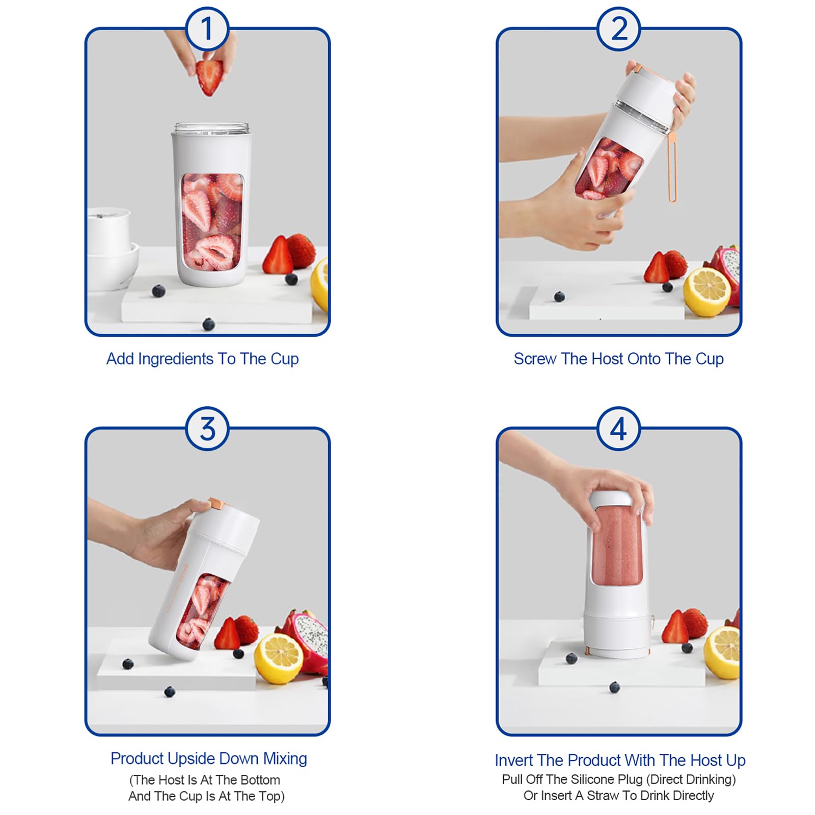 Osobisty Mini Blender Do Soków, Przenośny Kubek Do Wyciskania Soku O Pojemności 340 Ml Z 8 Ostrzami, Szybkie I Łatwe W Czyszczeniu Miksowanie W Stylu Lat 40., Ładowanie Przez USB, Na Śniadanie