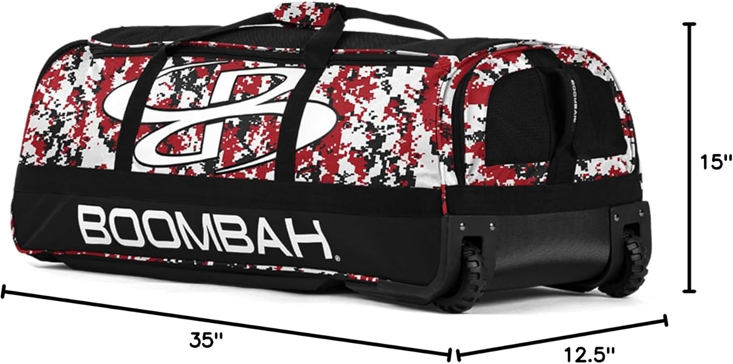 Boombah Brute Rolling Bat Bag - 35" x 15" x 12-1/2" - Digital Camo - Holds 4 Bats and Room for Gear - Wheeled Bag