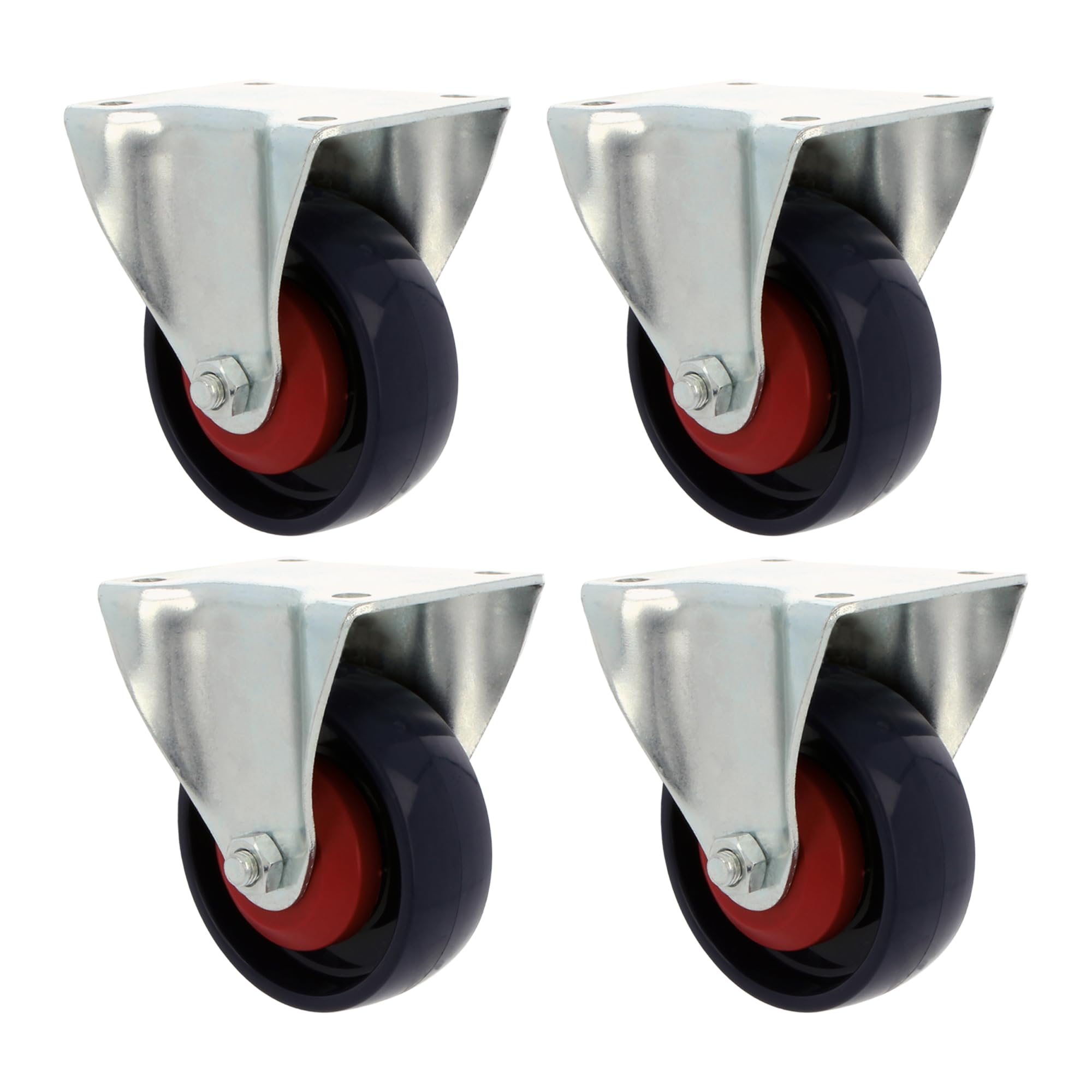 Amig - Set 4 Ruote Fisse con Piastra Metallica | Ø 100 mm | Peso Massimo 250 Kg | Per Mobili Pesanti o Carrelli Industriali | Cuscinetti a Sfere | Nucleo in Nylon | Colore Blu