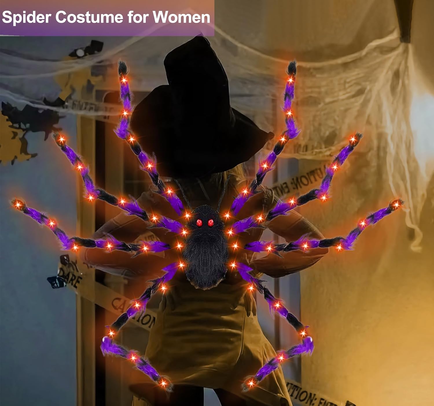 Light Up Spider Costumes for Women Adult, Poseable Scary Plush Spider Legs Costume Props Halloween Accessories Decor - Image 3