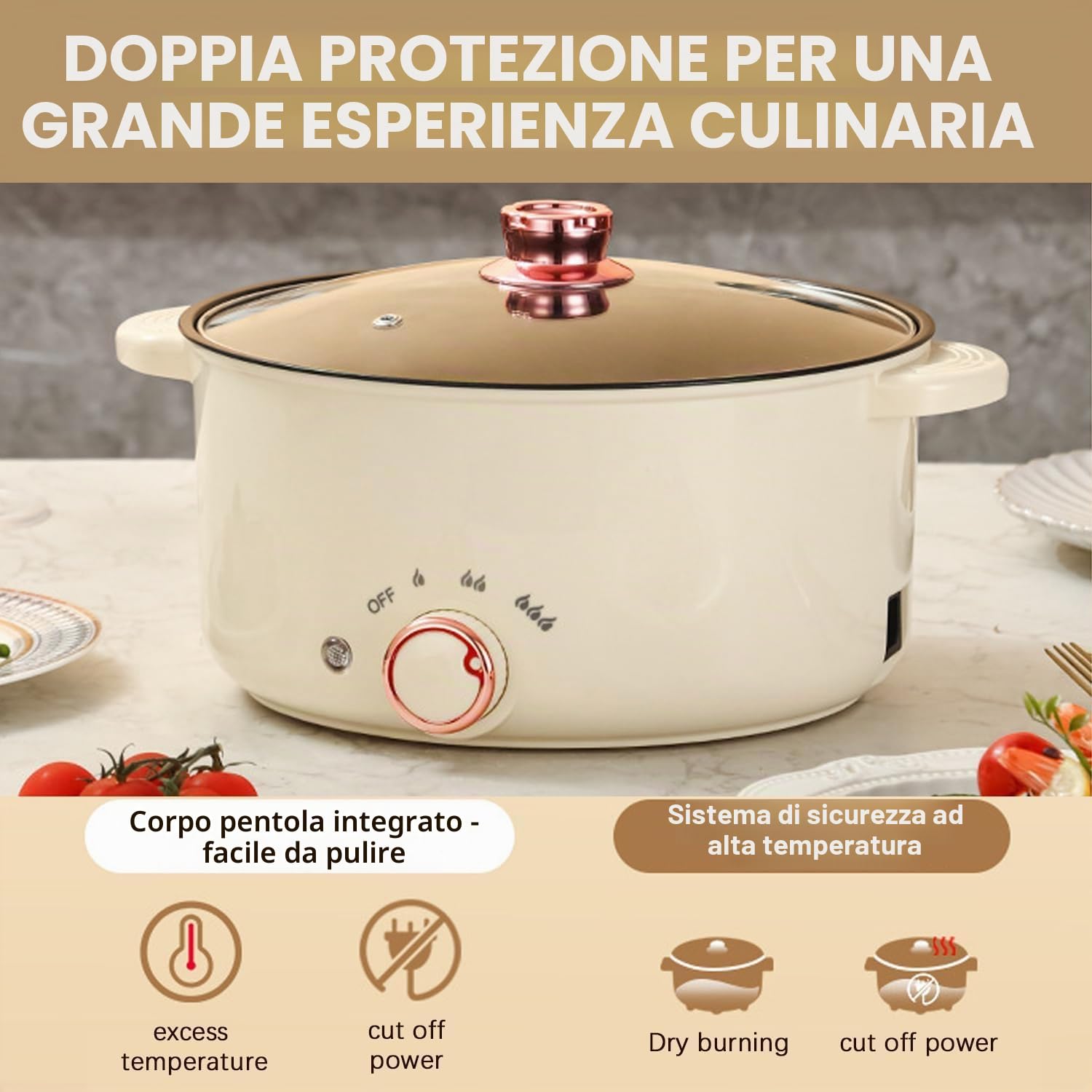 Hot Pot Elettrico da 3,5 L Casseruola Elettrico con Separatore 1000W Tre Regolazioni di Potere Antiaderente Pentola Versatile Zuppa Rapida per Friggere Ramen Fonduta Zuppa