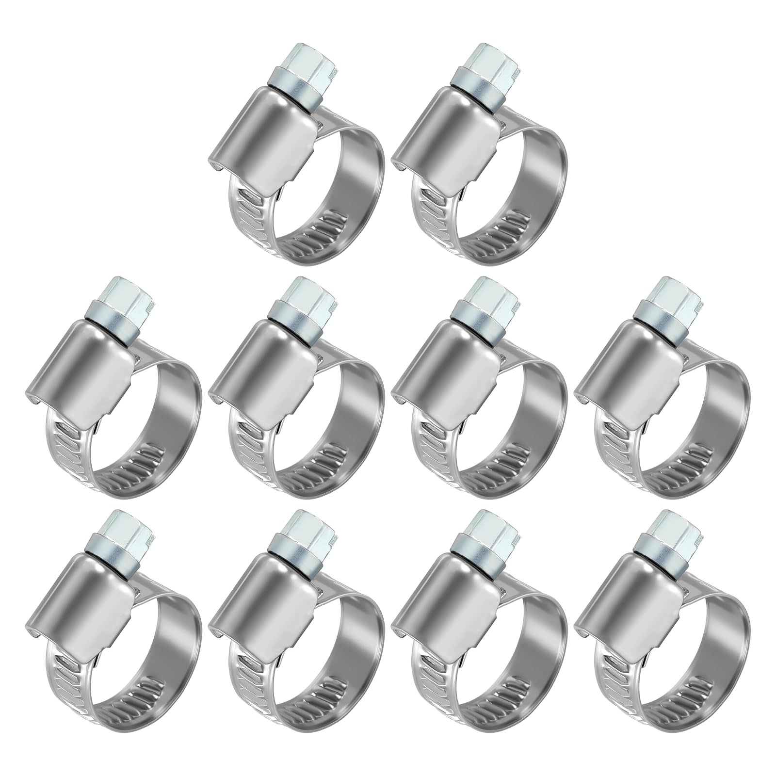 Kozelo 10Ps Stainless Steel Embossed Hose Clamp, Adjustable 0.8" to 1 1/2"(21-44mm) Heavy Duty Worm Gear Drive Hose Clamp Assortment Kit, Metal Clamping for Radiator, Dryer (German Style)