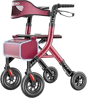 HOMLAND Foldable Rollator Walkers for Seniors with Seat, 10" All-Terrain Wheels & Curb Climber,
