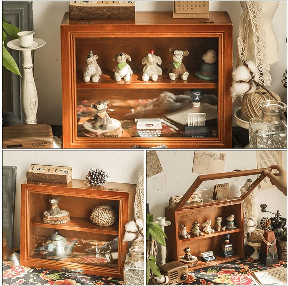 PATKAW Shadow Box Case Wooden Cup Display Case Shot Glasses Collectible Display Shelves Freestanding Box for Home Kitchen Decoration