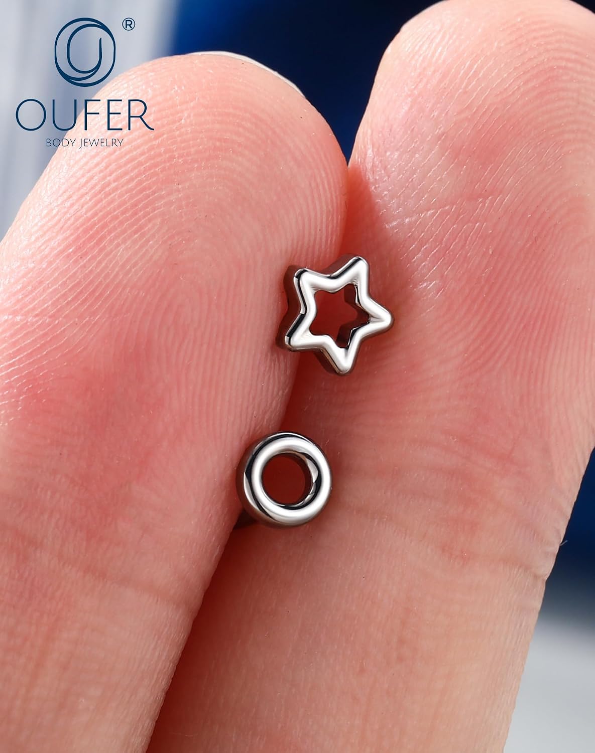 OUFER G23 Titanium Nose Rings for Women, 20g L Shaped Nose Studs, Star Round Nostril Piercing Jewelry