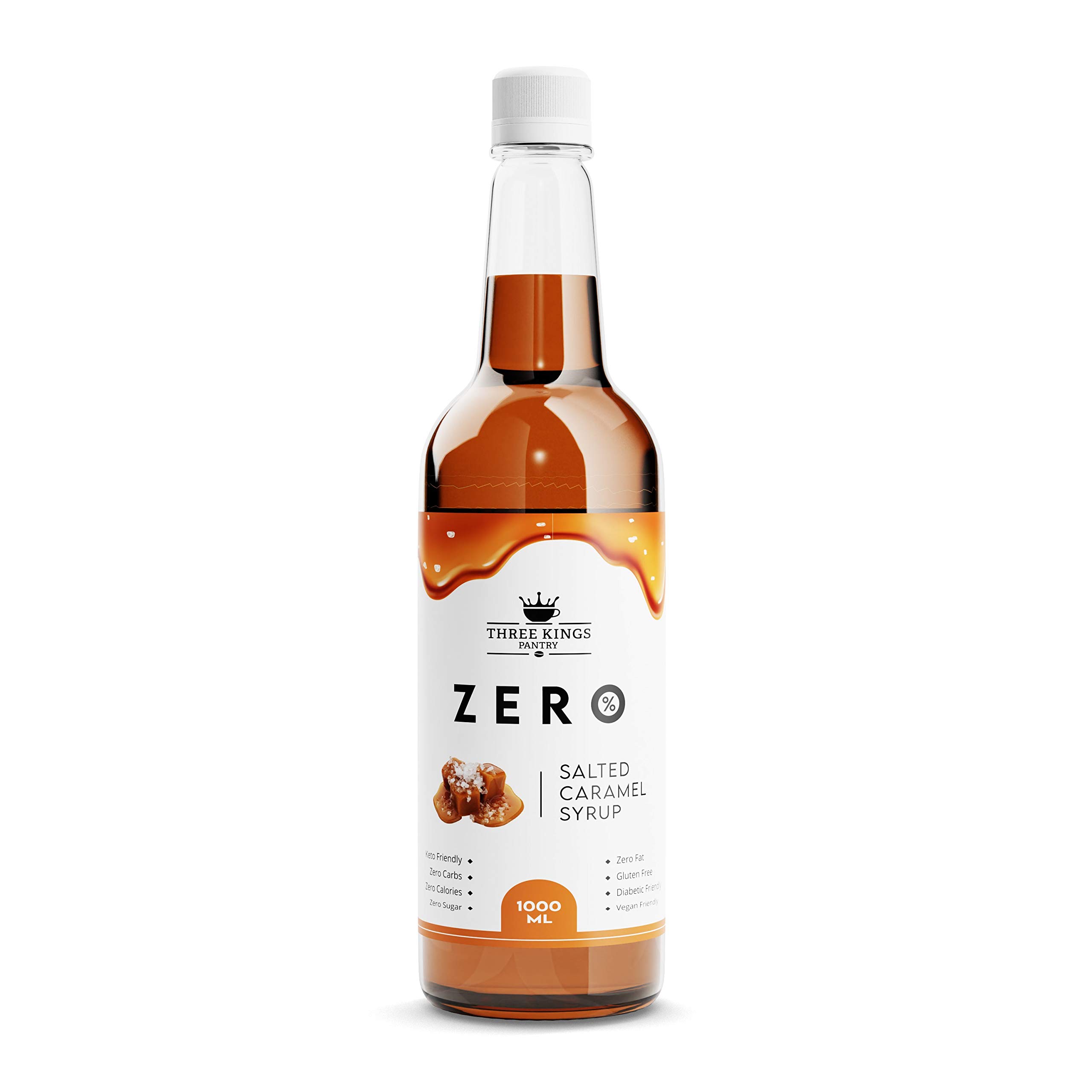 Three Kings Pantry Zero Calorie Syrups | Keto Friendly Coffee Syrup Sugar Free | Guilt Free indulgent flavouring (Salted Caramel)