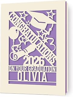 EDSG Graduation Cards 2026 Personalized Graduation Gifts Custom Congratulations Card Grad Cards Paper Cut Congrats Grad Card for High School College Her Him Son Daughter Classmate (Lilac Purple)