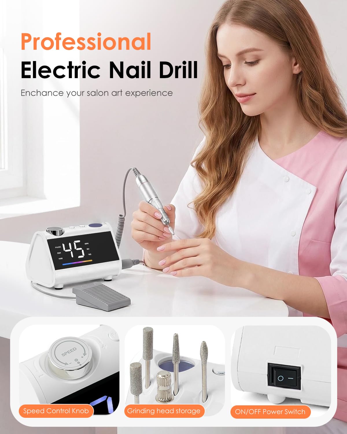 CozyZen Elektrische Nagelfräsmaschine mit LCD, Profi Nagelfeile kabelgebunden