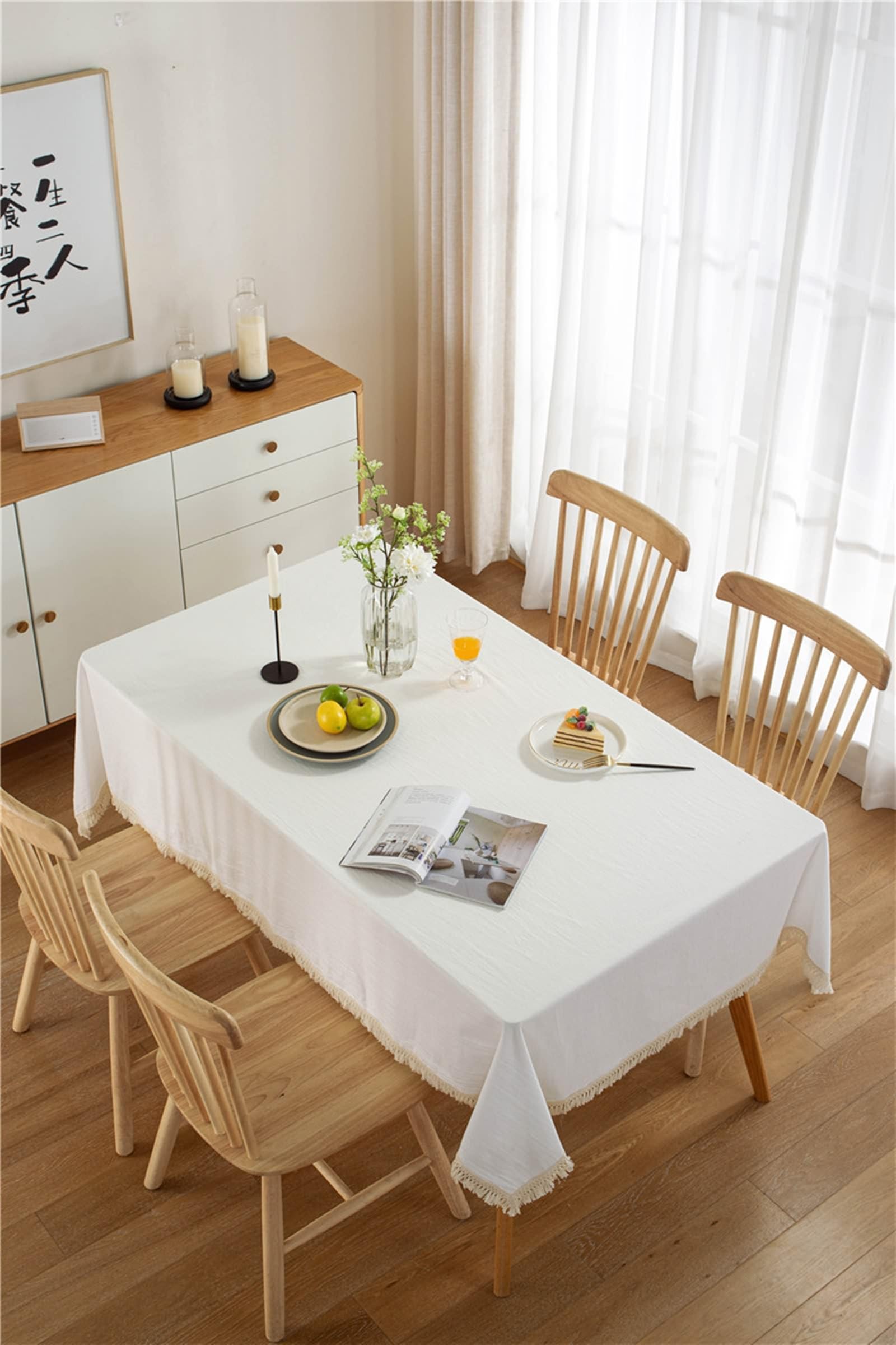 Tovaglia da Cucina Cotone, Tovaglie 140 x 250 cm Tinta unita con nappa Tovaglia per La Decorazione della Casa CucinaBianco-StyleB