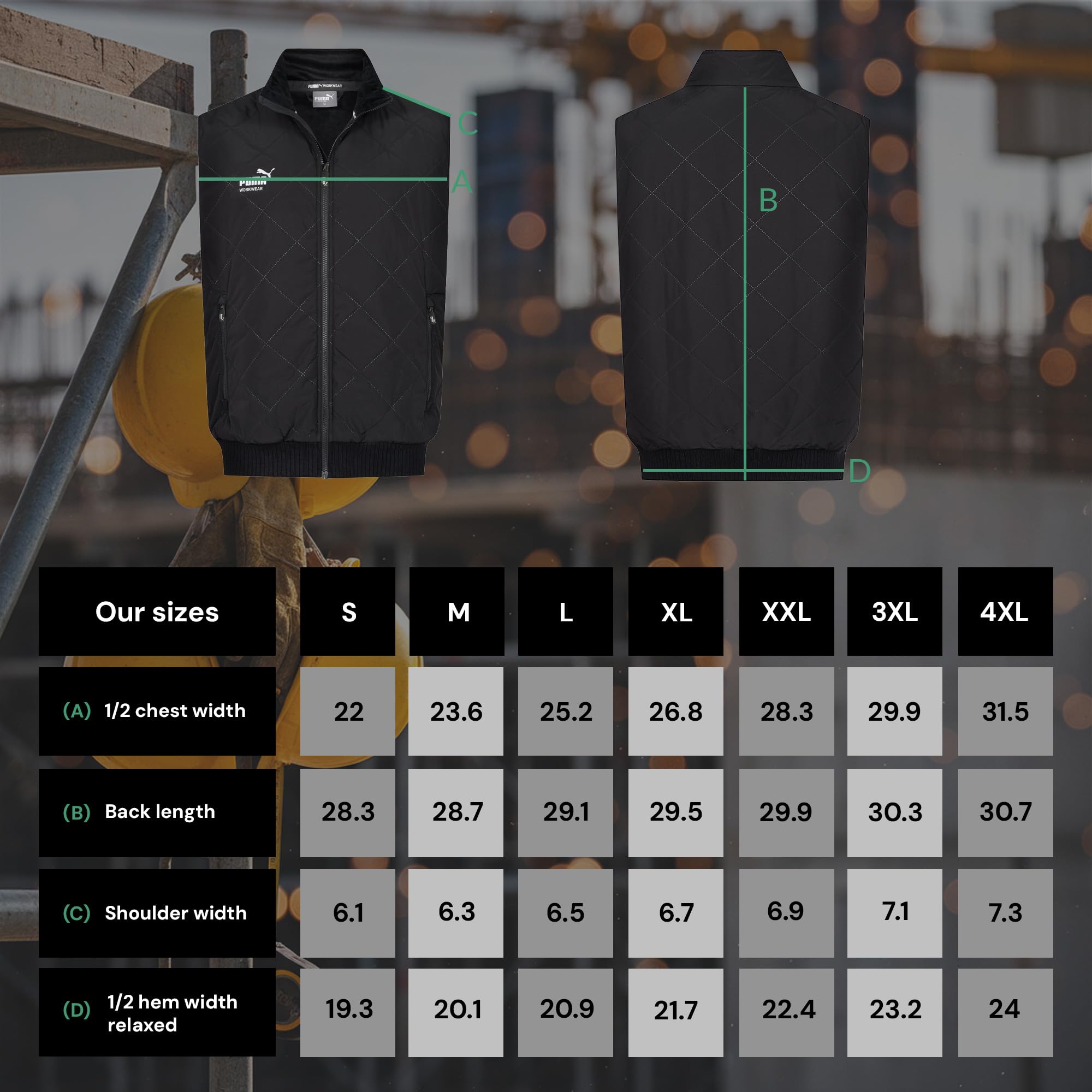 PUMA Workwear - Chaleco de invierno para hombre, forro cálido, resistente al agua y al viento, chaleco de trabajo con bolsillos y forro polar, bolsillo interior, material exterior robusto para trabajo
