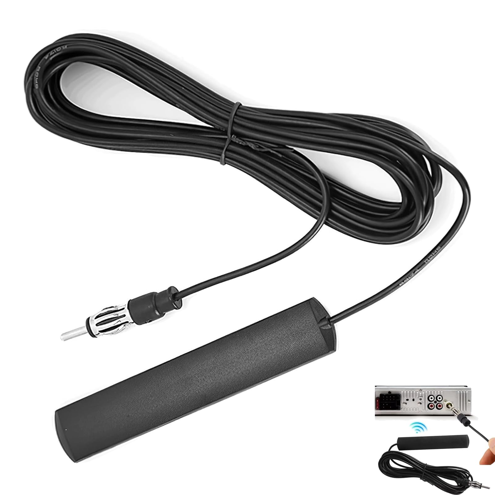 Car Aerial, Universal Car Stereo Antenna, for Am/Fm HD Radio, Hidden Adhesive Mount Windshield Din Vehicle Aerial with 3m Cable, Enhanced Signal Reception & Noise Reduction