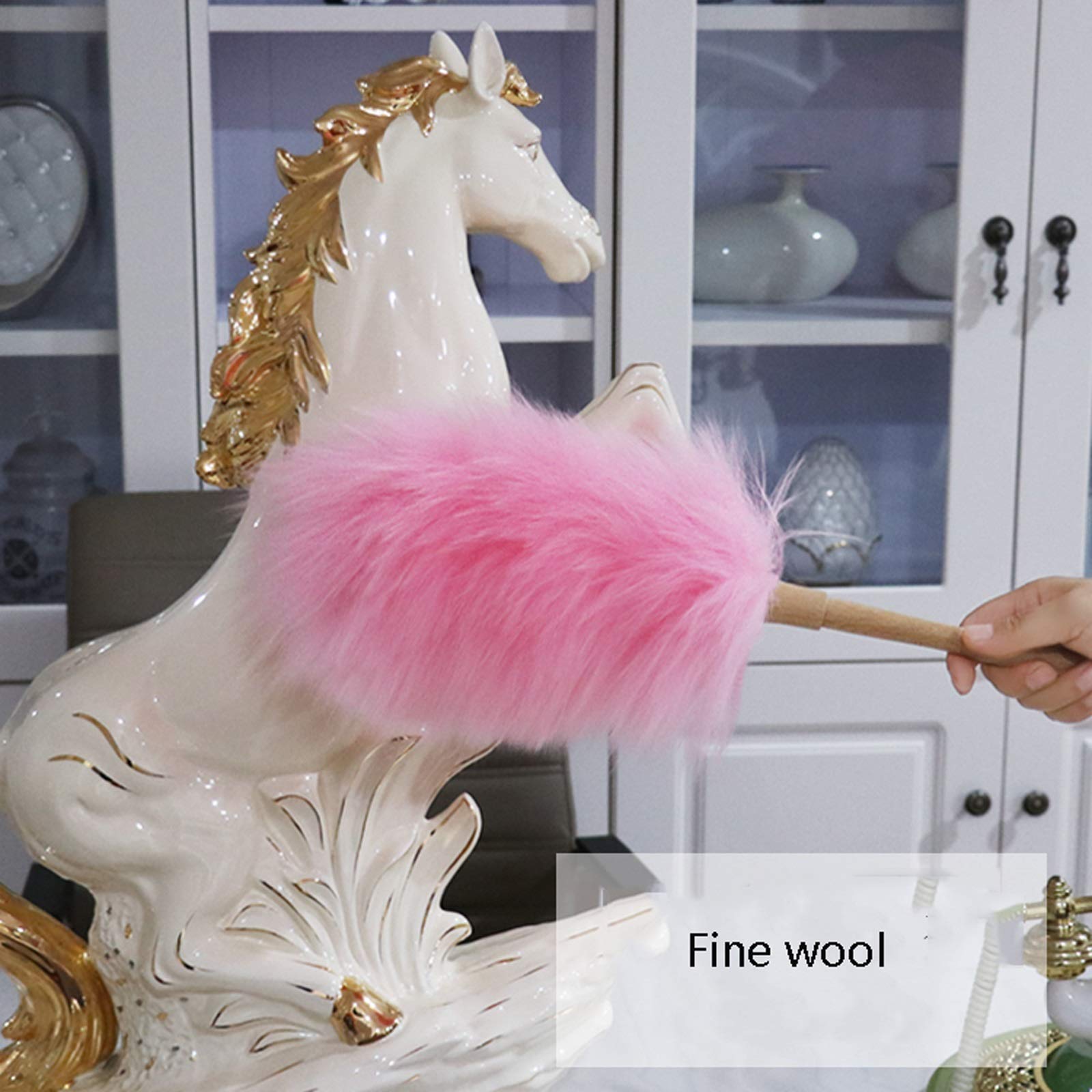 spolverini per la pulizia, Set Piumino Spolverino in pura lana d'agnello con manico in legno, Spolverino soffice in lana d'agnello, flessibile, buona presa, antistatico, Spolverino for casa, ufficio e