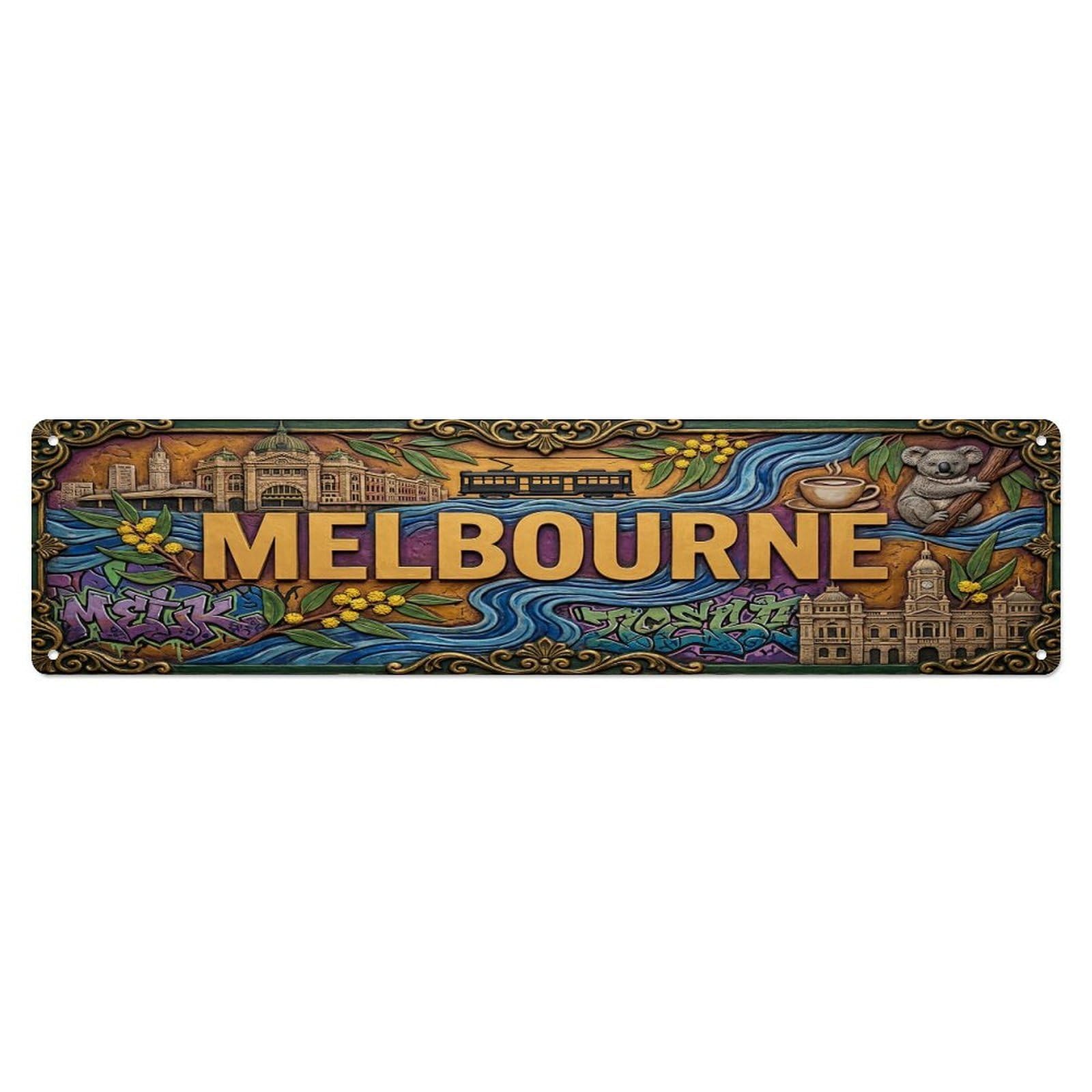Cwbufd Vintage Style Vintage Melbourne Australia Flag Pattern Vintage Metal Tin Sign Plaque Wall Decor For Cafe, Club Bar, Office, Garden Metal Poster 4X16inch