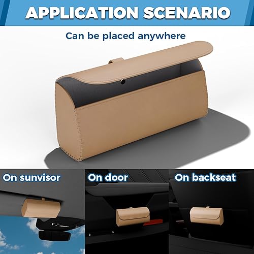 Miniatura 6 de ROSON Soporte para lentes de sol para visera de automóvil, funda organizadora de cuero para lentes de sol, hecha a mano, universal, accesorios para
