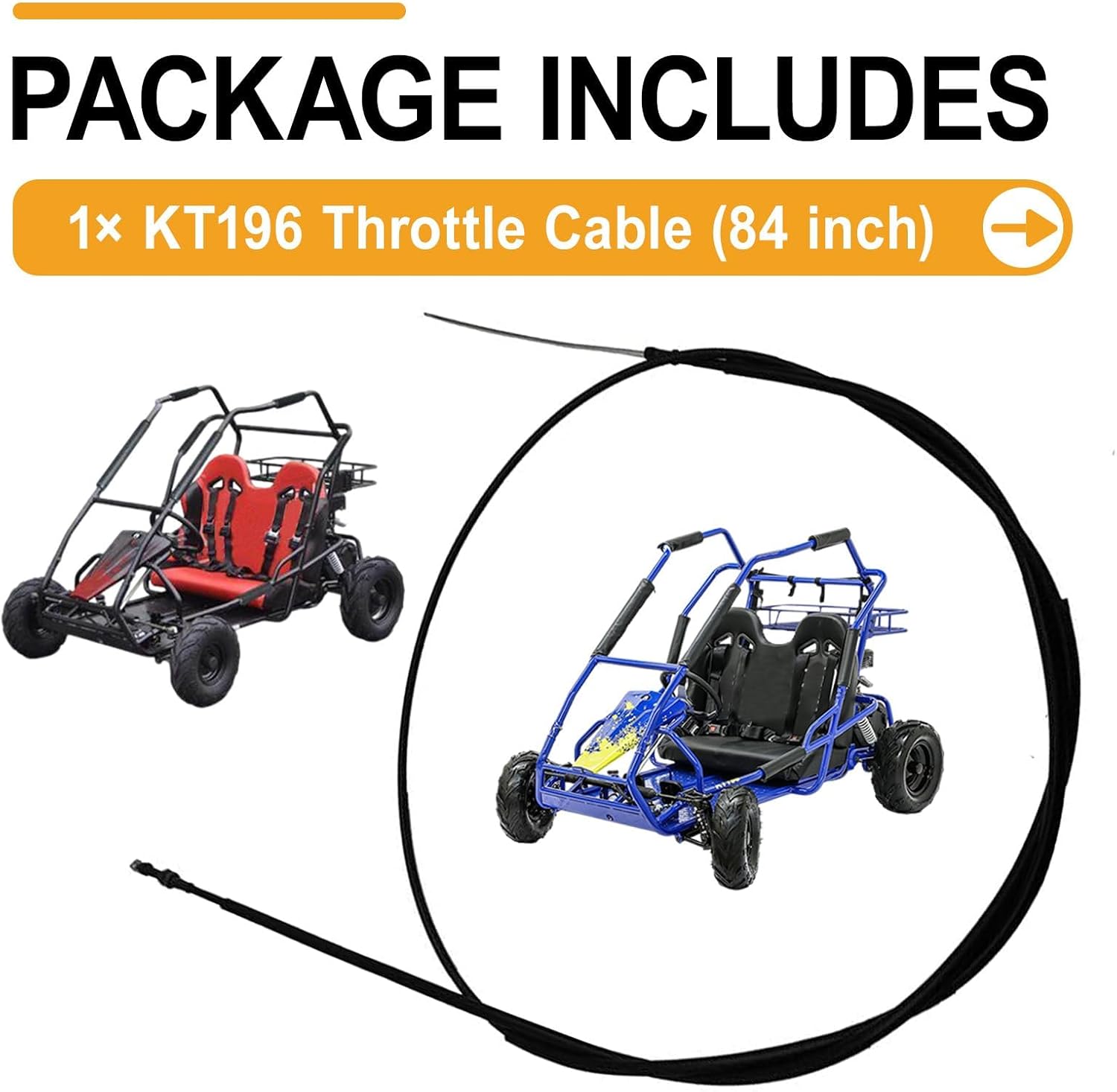 Chikia KT196 Throttle Cable 84" inch Compatible with Coleman GK200 Hisun HS200GK 196cc Throttle Line Go Kart Accessories Parts