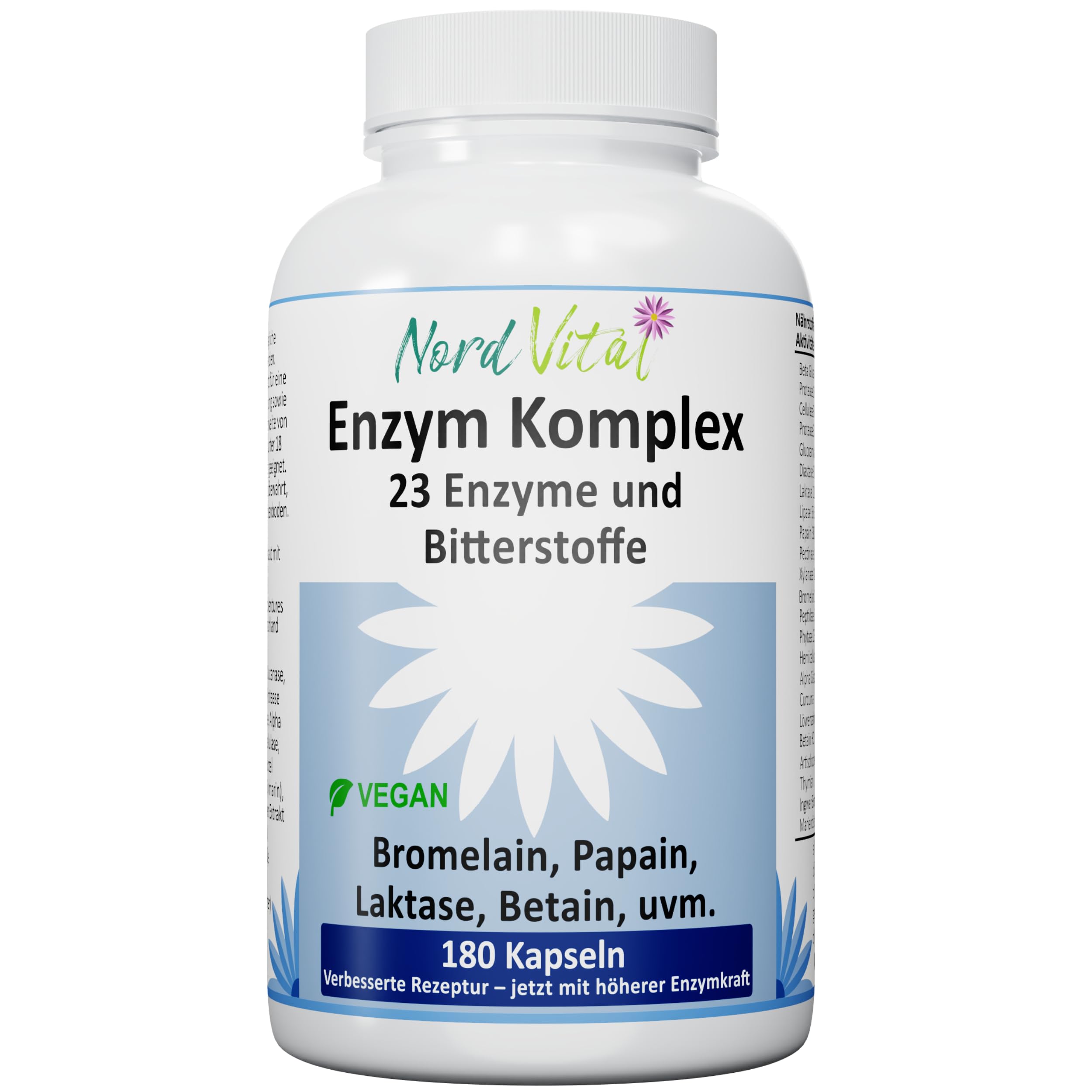 Enzym Komplex mit 23 aktiven Inhaltsstoffen – 180 magensaftresistente Kapseln – Hochdosierte Verdauungsenzyme mit Bromelain, Papain, Lipase, Betain HCL & Bitterstoffen – Vegan – Digestive Enzymes