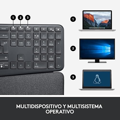 Miniatura 8 de Logitech Ergo K860 - Teclado ergonómico inalámbrico con reposamuñecas, diseño de teclado dividido para WindowsMac, Bluetooth o conectividad USB