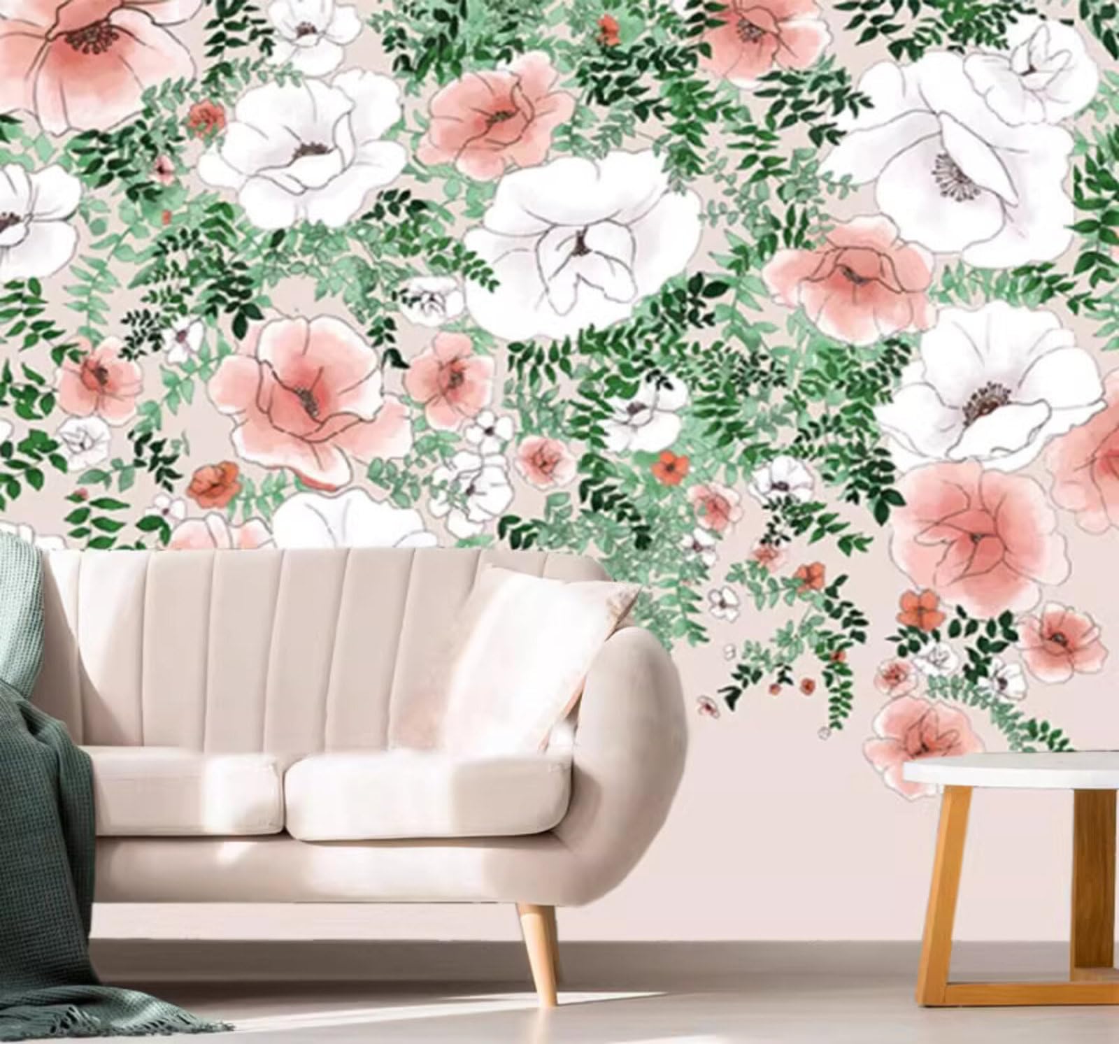 Hand Drawn Ethereal Plants Pink Flowers 3D Wallpaper Easy Install Feature Office Living Room Sofa Bedroom TV Background Wall Decoration-200cm×140cm