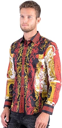 Barabas Mens Greek Pattern Medusa Rhinestone Shirts B286ST Red M