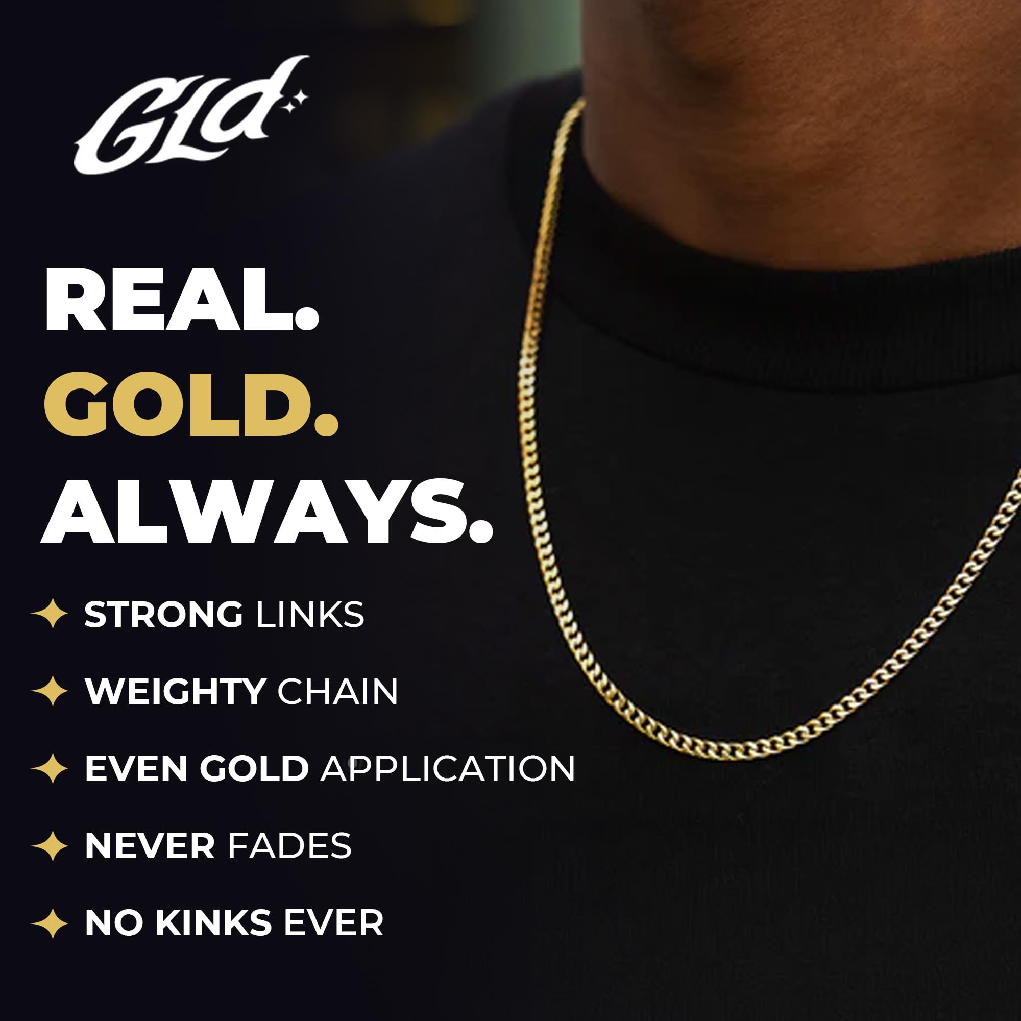 GLD Cuban Link Chain for Men and Women - Gold-Plated Micro Cuban Chain with Premium Storage Travel Pouch - Snatch-Proof Clasp, Sweat-Proof and Fade-Resistant - Lifetime Quality, Designed in Miami