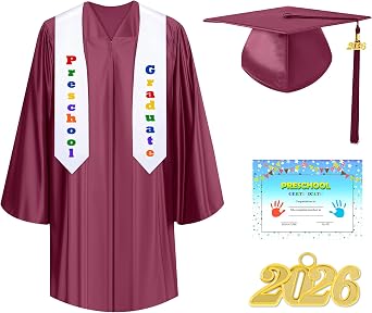 2026 Preschool Graduation Cap and Gown with Stole & Certificate