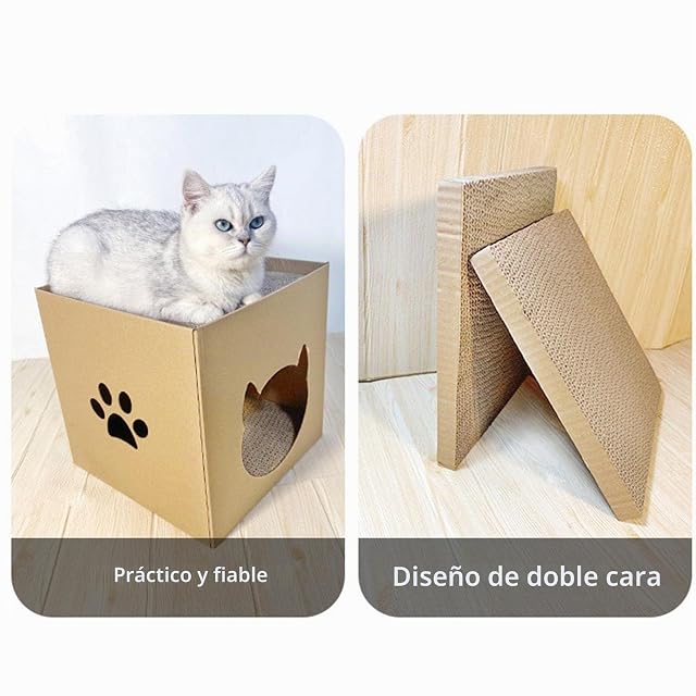 Foto 7 de 8 de Sakamura de Cartón para Gatos - Rascador de Interior, Juguete, Casa Con Almohadillas para Arañazos, Tumbona…