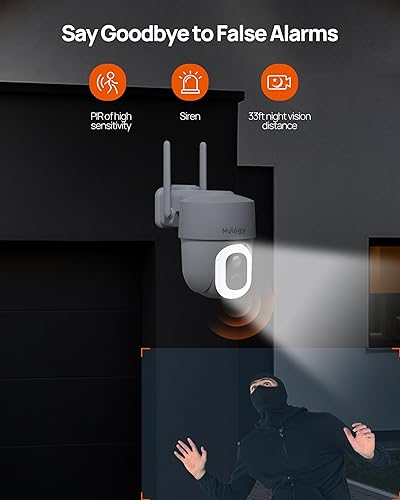 Miniatura 4 de Mology Cámara de seguridad inalámbrica para exteriores, 2K 3MP con energía solar WiFi con visión nocturna a todo color, reflector, detección de