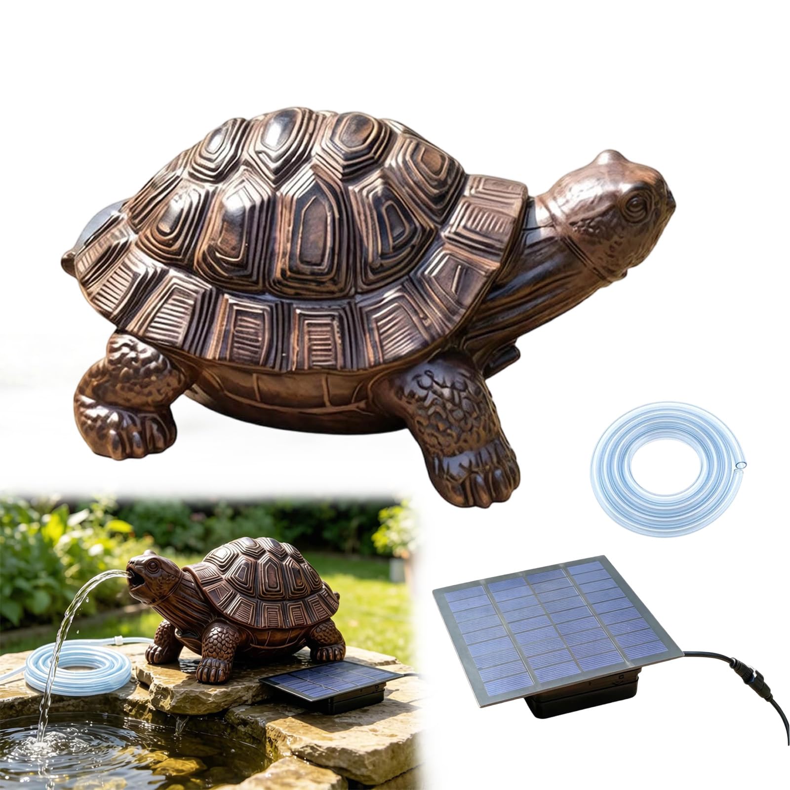 Resin Turtle Spitter Statue Water Fountain, Solar Pond Spitters, Solar Powered Garden Turtle Water Fountain For Small Ponds & Garden Decor, Pound, Pond Spitters For Small Ponds (A)