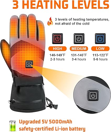 Miniatura 2 de Guantes calefactables, guantes térmicos eléctricos para hombres y mujeres, batería recargable de 5000 mAh, 3 niveles de ajuste de temperatura,