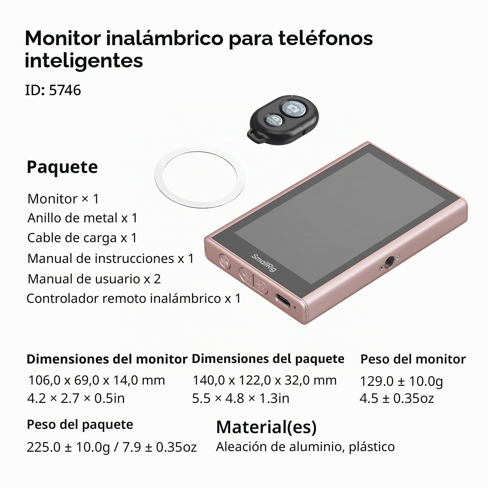 SMALLRIG Monitor Inalámbrico Rosa 1080P para Teléfonos (Soporta 4K 30fps), Monitor Magnético para MagSafe, para iPhone, Vlogging y Transmisiones en Vivo - 5746