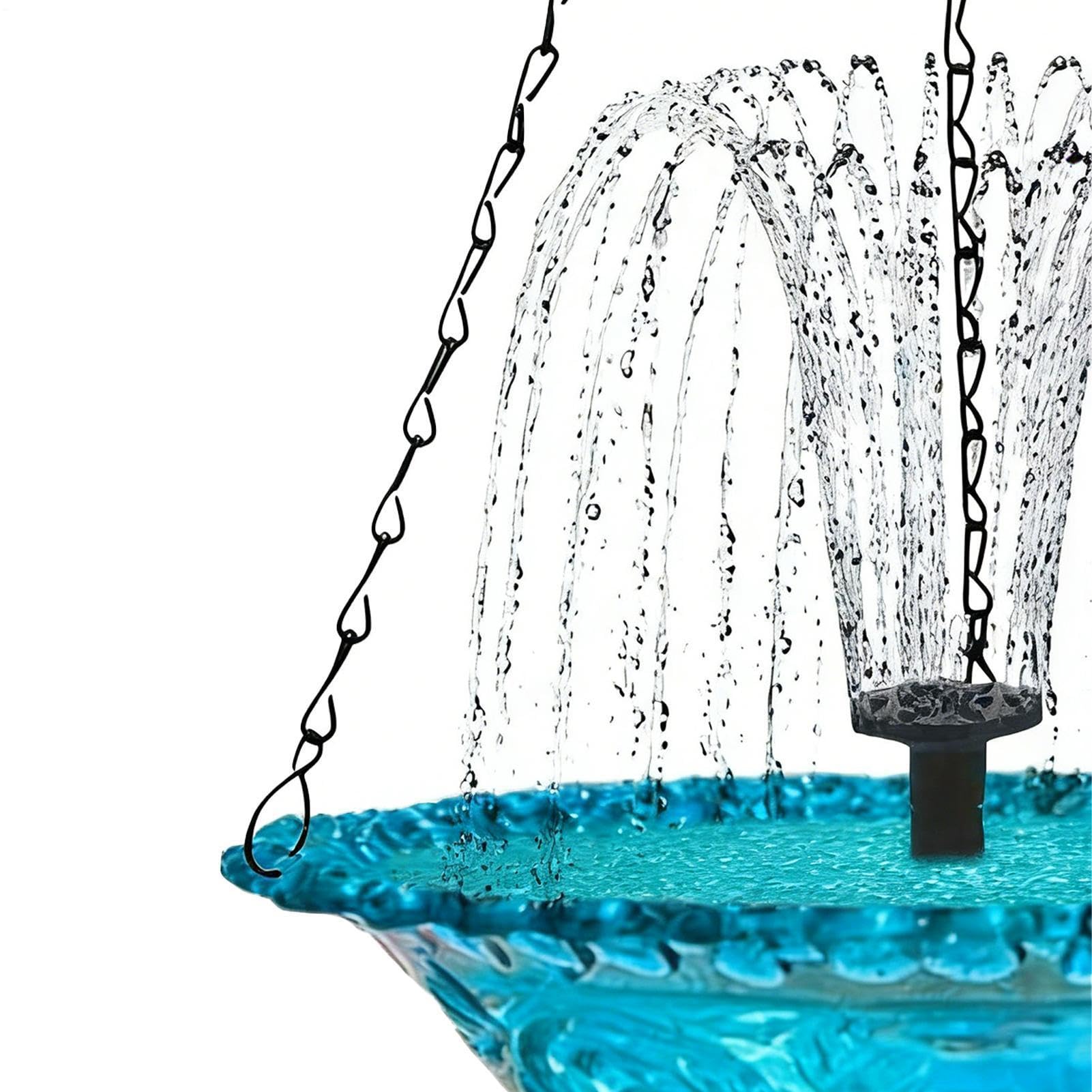 Bagno interattivo per uccelli, fontana solare sospesa, fontana da bagno 23,5 x 23,5 cm con catena in ferro, fontana d'acqua compatta in polipropilene, fontana per uccelli con stile sospeso, doccia per