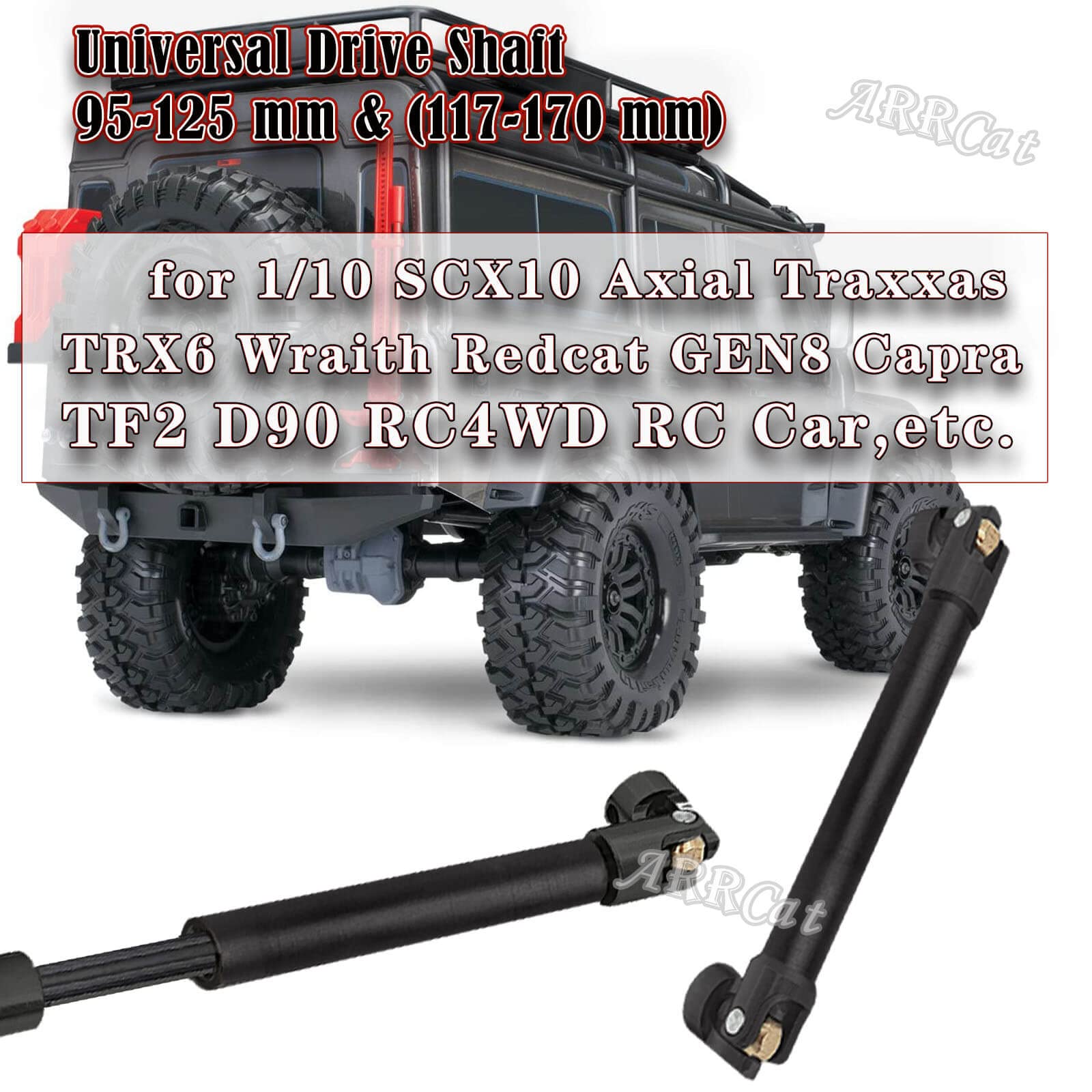 ARRCat RC Crawler Drive Shaft 94-125MM Upgrades for 1/10 Axial SCX10 2 Redcat D90 Gen7/Pro RC4WD GEN8 SCX10-II,Steel #45 Universal Driveshaft,Metal Axles Part Hop-Ups,Black (94-125MM & 116-170MM)