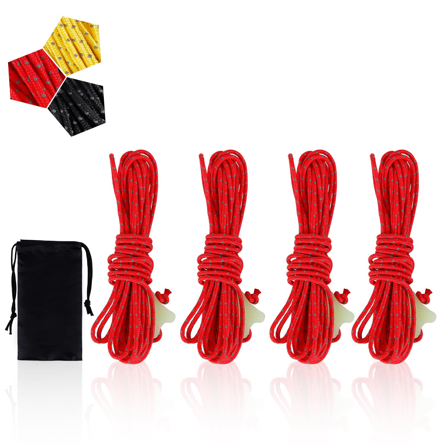 HIKEMAN Odblaskowe linki do namiotu, 2 mm, UHMWPE, linka prowadząca kempingowa, 4 m, z luminescencyjnym napinaczem, do użytku na zewnątrz, kemping, wędrówki, markizy, czerwone