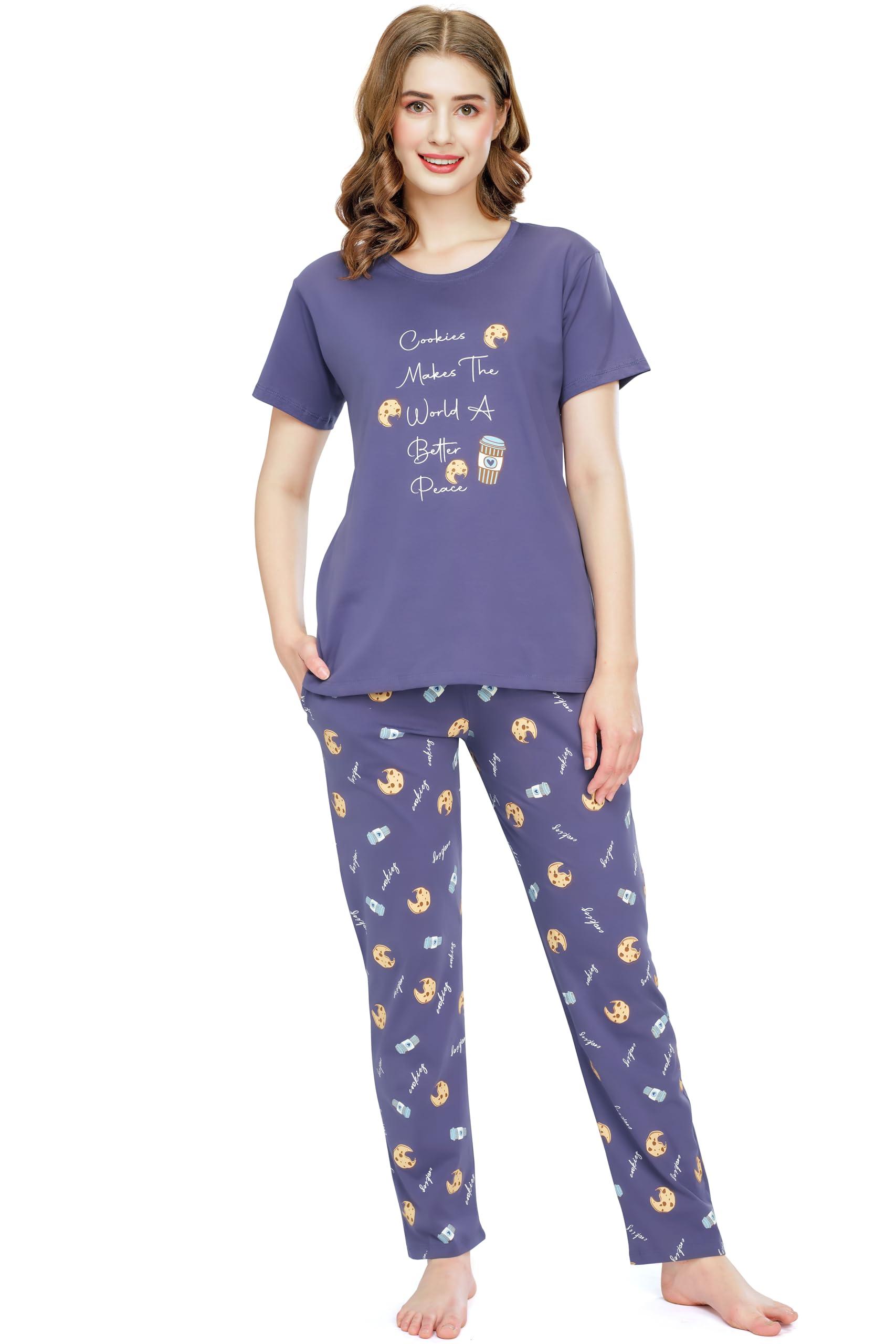 zeyo Night Suit for Women's Cookies & Cup Printed Cotton Night Dress of Top and Pajama Set 5772-picture-30