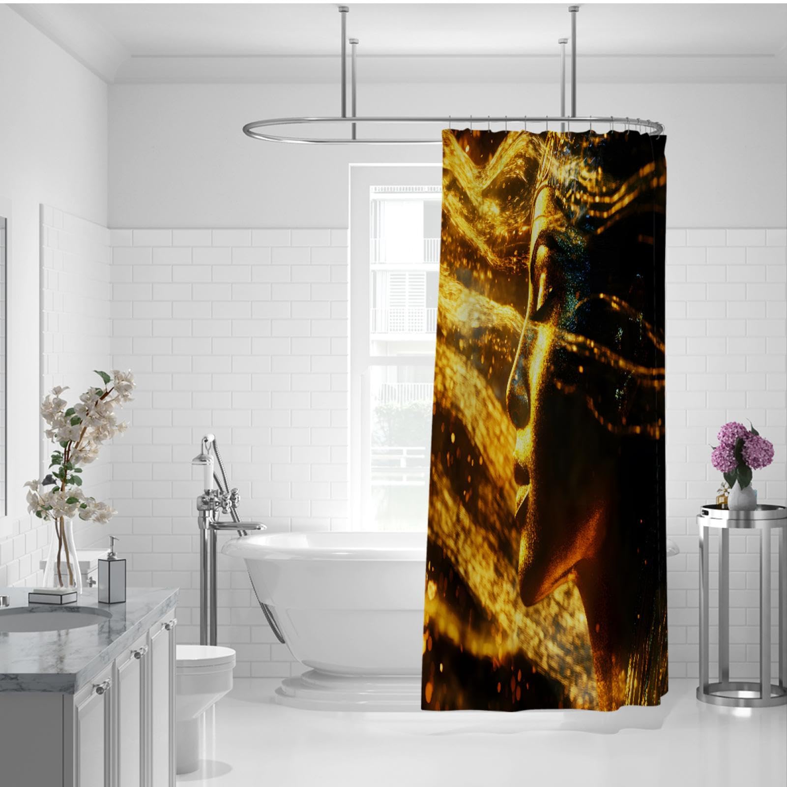 Cortina de Ducha fantasía misteriosa Golden Goddess Cortina de baño Lujo Juego Cortinas de Ducha Tela Lavable a máquina con 12 Ganchos 240x180