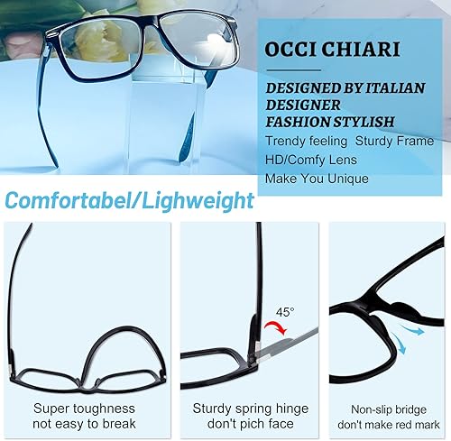 Miniatura 4 de OCCI CHIARI Anteojos de lectura de marco ancho para hombres 1.0+ elegantes lectores negros 1.0 1.25 1.5 1.75 2.0 2.25 2.5 2.75 3.0 3.5 4.0 5.0 6.0