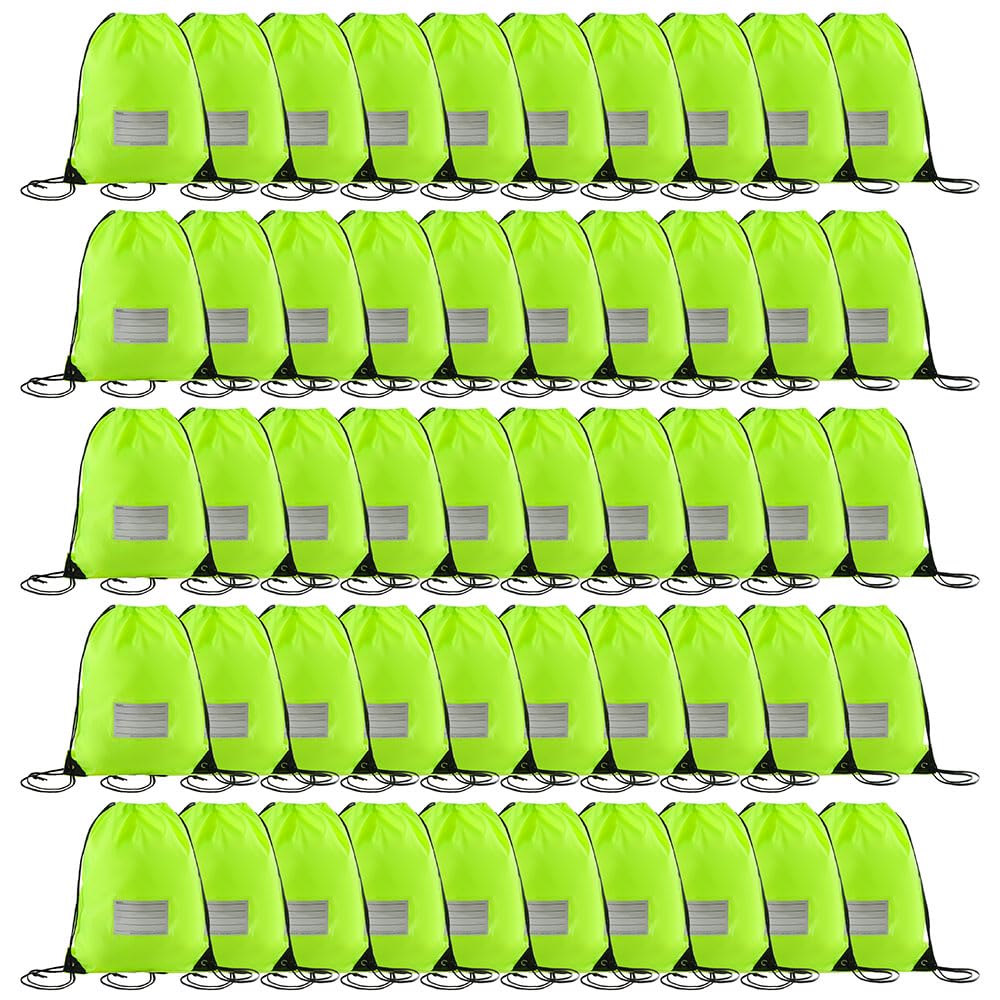 50 Pack Drawstring Bags,Bulk Draw String Backpack, Gym Sports Cinch Bag Sackpack for Women Men, Fluorescent Green