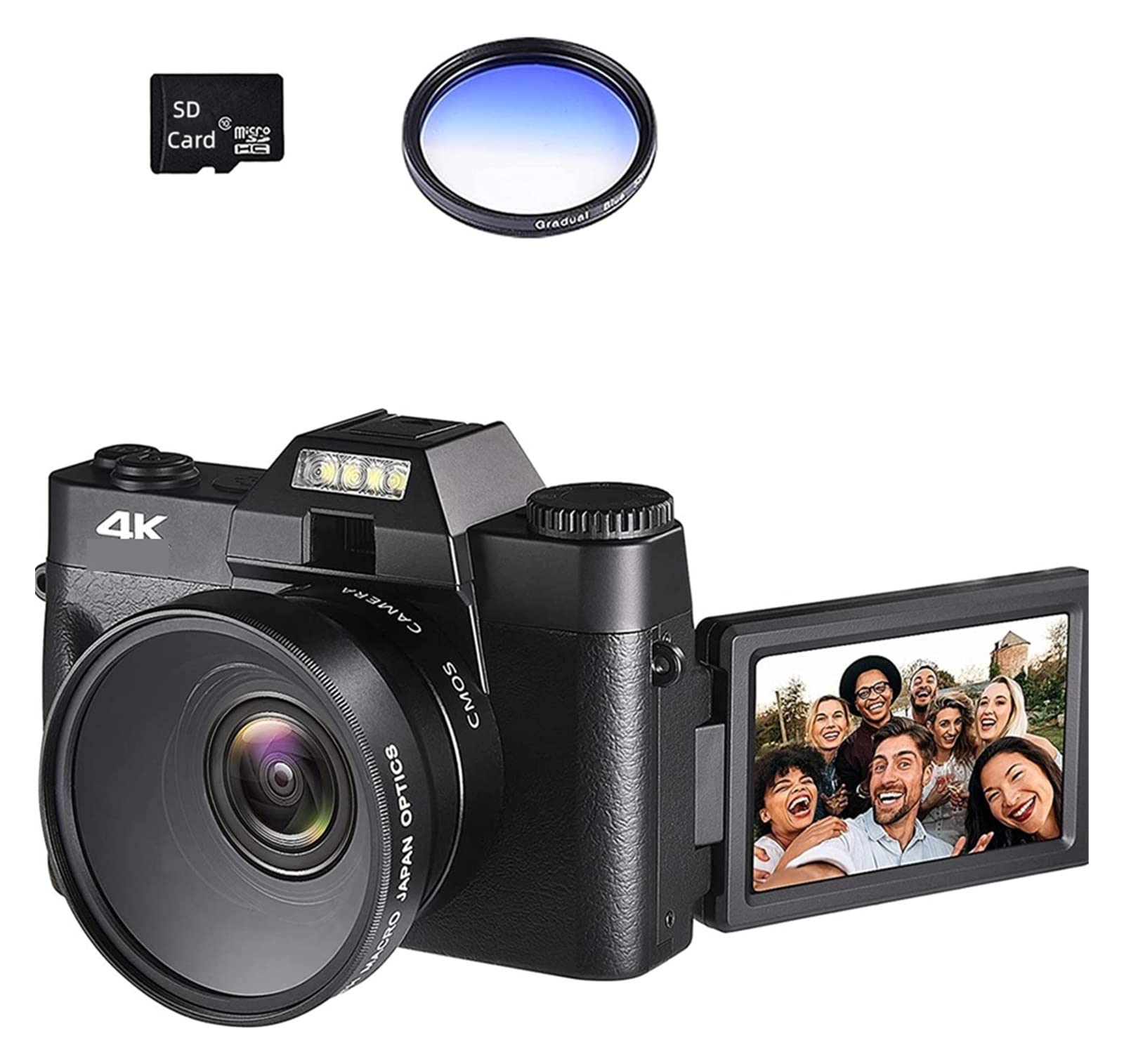 CVFRDD Wide Angle Macro Lens Photo Cameras For Selfie 48MP Digital Camcorder 16X Zoom Webcam Auto Focus Photography Recorder(NO TF Card,With Lens Fliter)