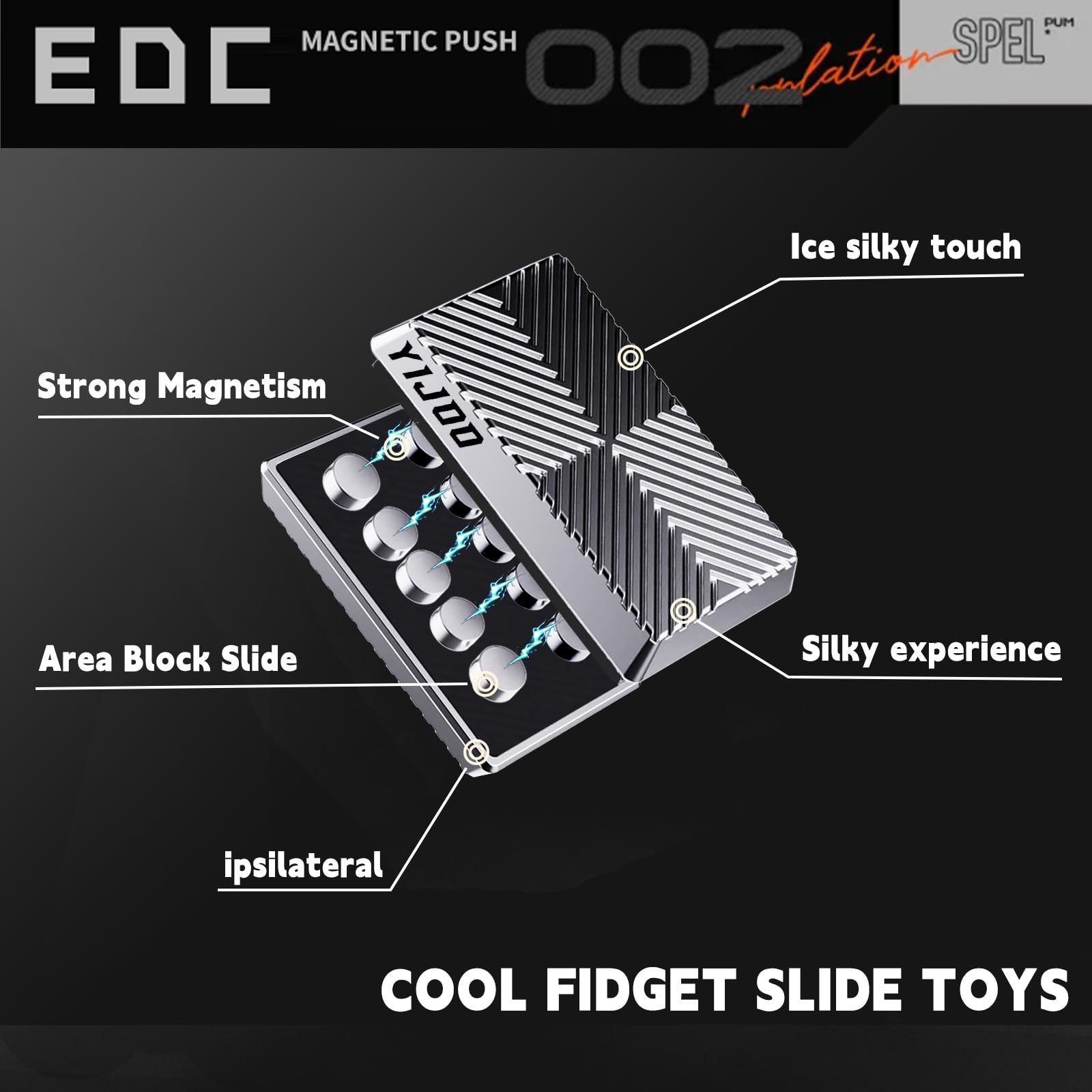 Fidget Slider z metalu – magnetyczny klik i suwak, płynny ruch ślizgowy z dźwiękami, antystresowy dla dorosłych z ADHD / lękiem, gadżet na biurko EDC, do biura i domu, prezent srebrny