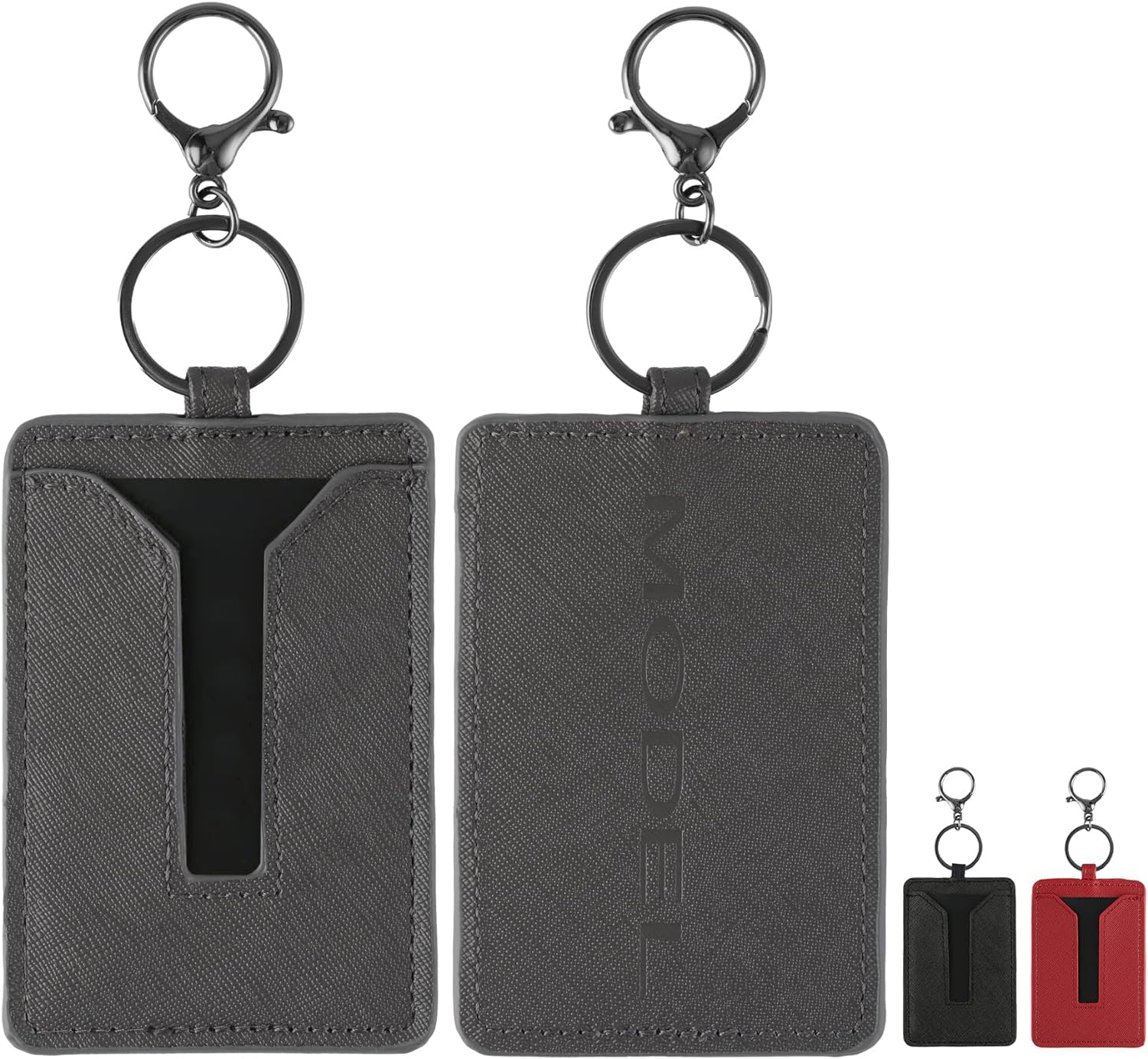 Amiss Car Key Clip, Leather Case and Key Chain Metal Accessories Fit for Tesla Model 3 and Model Y, Car Interior Exterior Accessories -Gray (2 Packs)