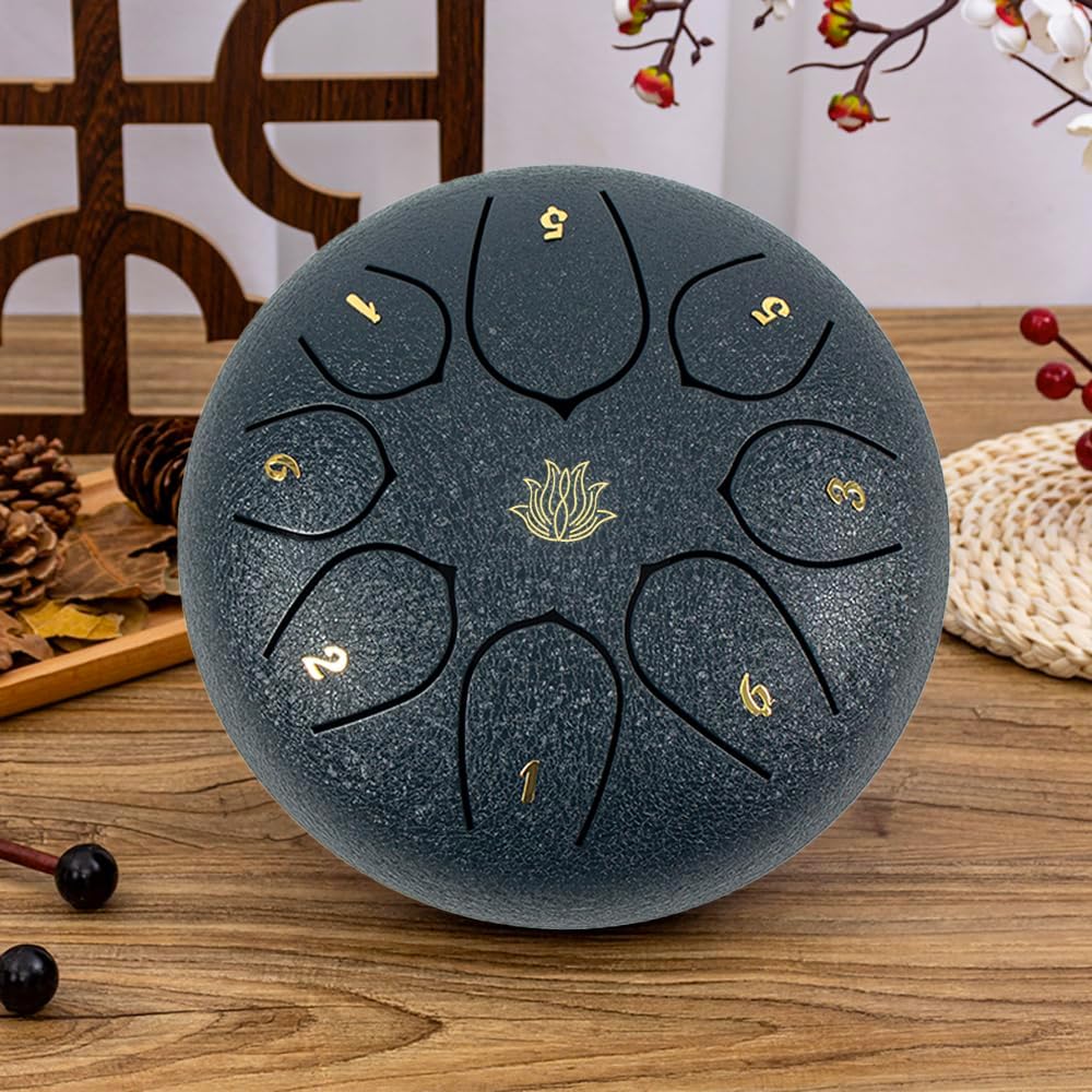Amazon.com: Eavnbaek Steel Tongue Drum 6 Inch 8 Note Steel Hand Drum ...