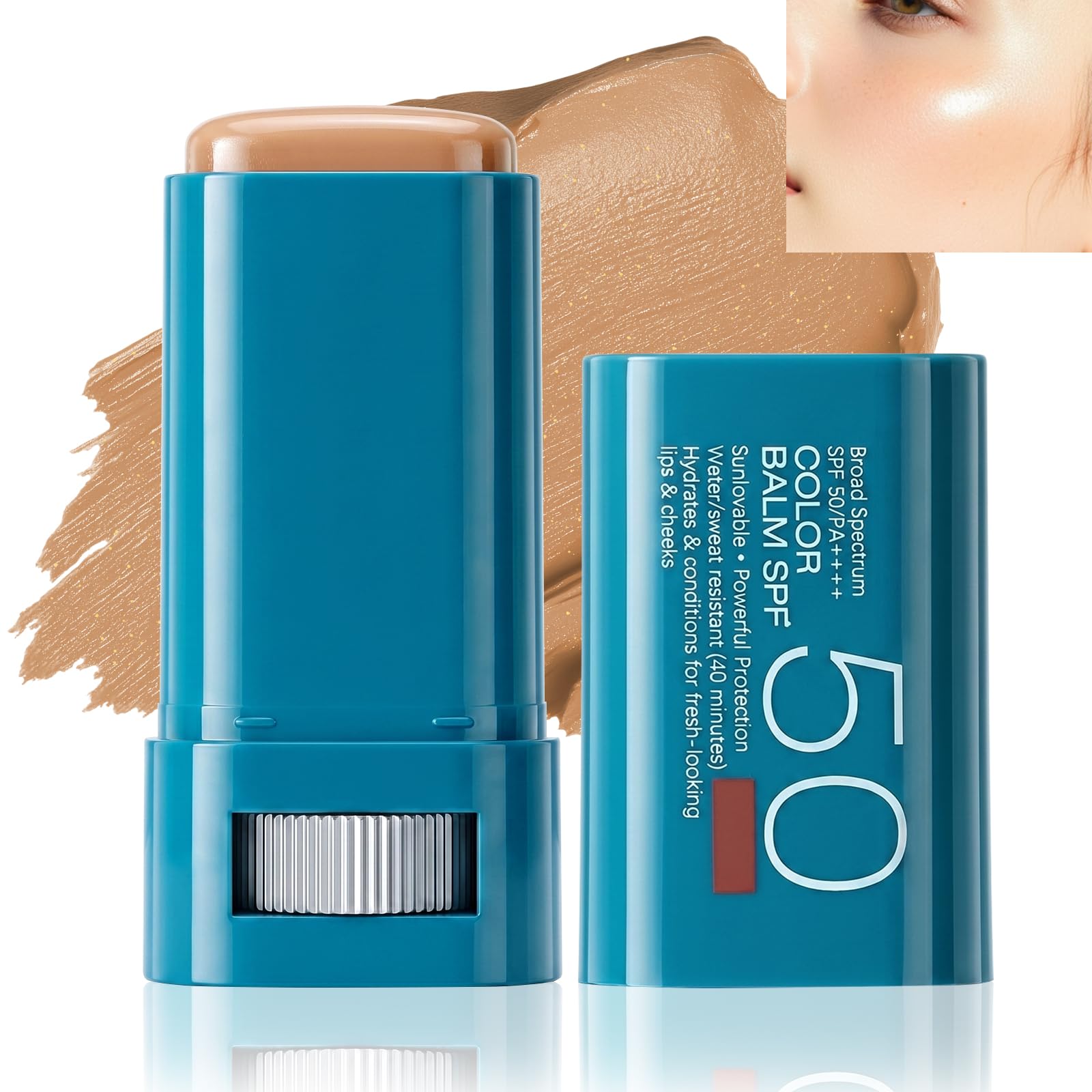 Sunscreen Blush Stick for Cheek & Lip SPF 50 Blendable Cream Color Balm, 07